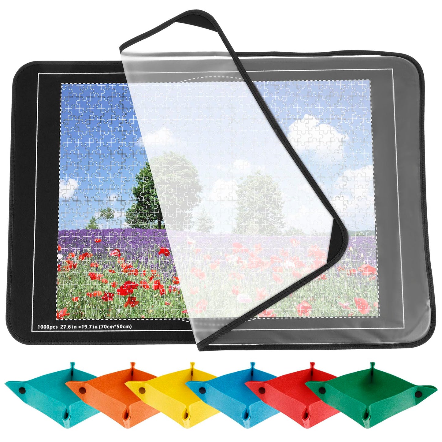 Jigsaw Puzzle Board with Cover,32"x22" Portable Puzzle Mat for 1000 Pieces,Non-Slip Felt Surface Jigsaw Puzzle Plateau with 6 Sorting Trays,Protective Puzzle Saver Accessories,Gift for Adults & Kids