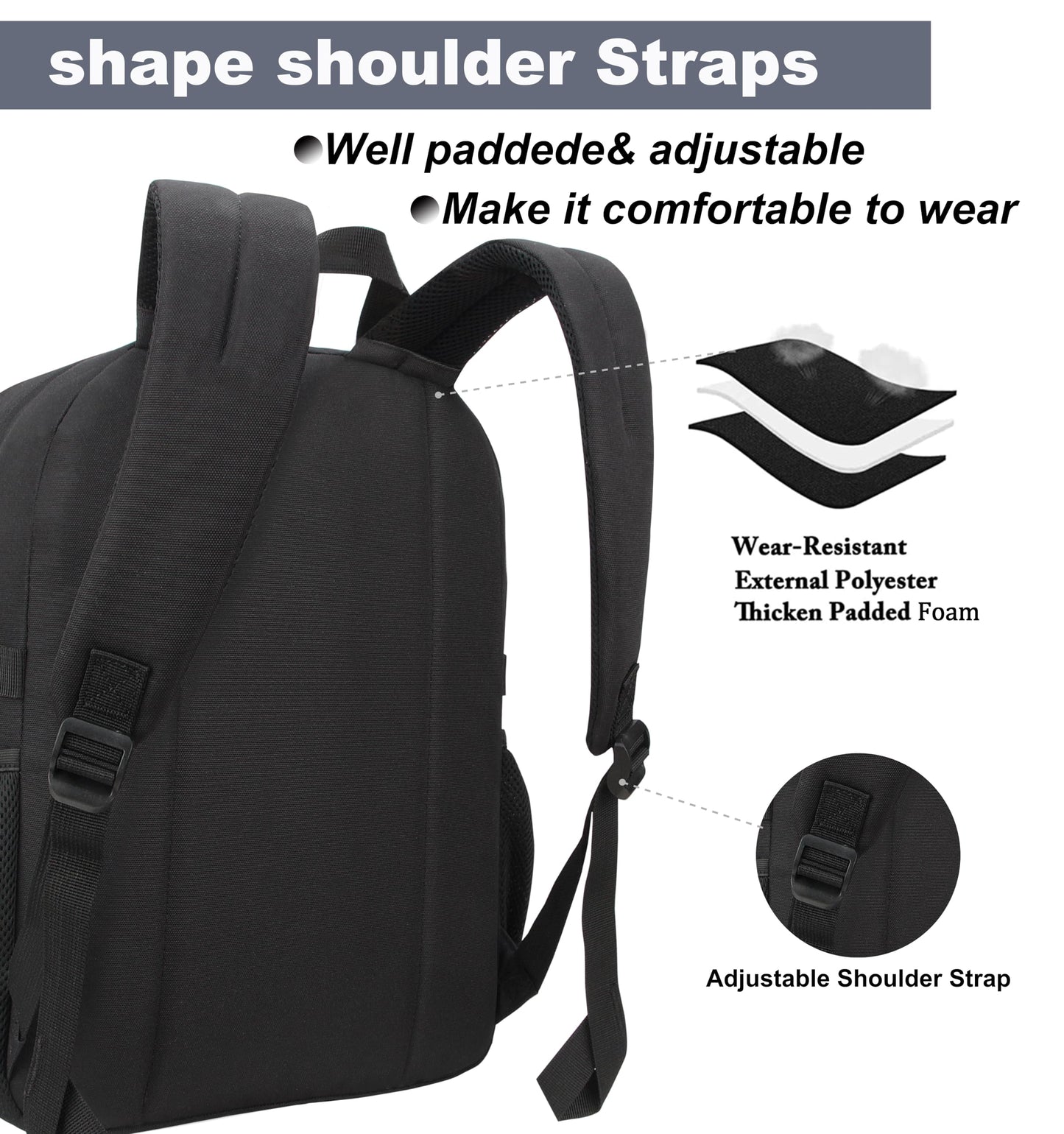 SUPACOOL Lightweight Casual Backpack for Men and Women, Travel Backpack, Large Backpack for Boys and Girls, black, Mittelgroße