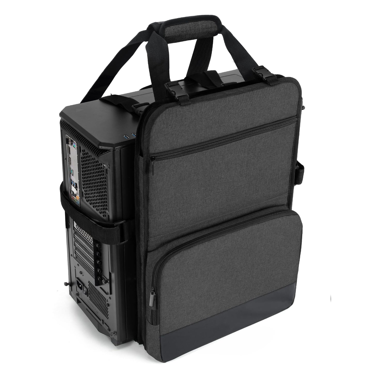 Trunab PC Tower Carrying Strap with Handle, Desktop Carrying Case with Pockets for Keyboard, Cable and Computer Accessories, Ideal for Transporting On The Go (Patented Design)