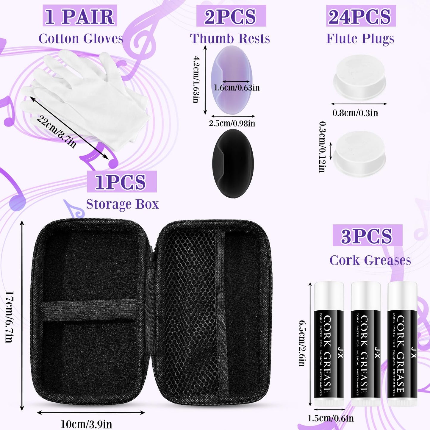 Vesici 40 Pcs Flute Cleaning Accessories All in 1 Flute Cleaner Maintenance Kit Care Kit with Brush Cleaning Rod Swab Plugs Thumb Rest Cushion(Purple)
