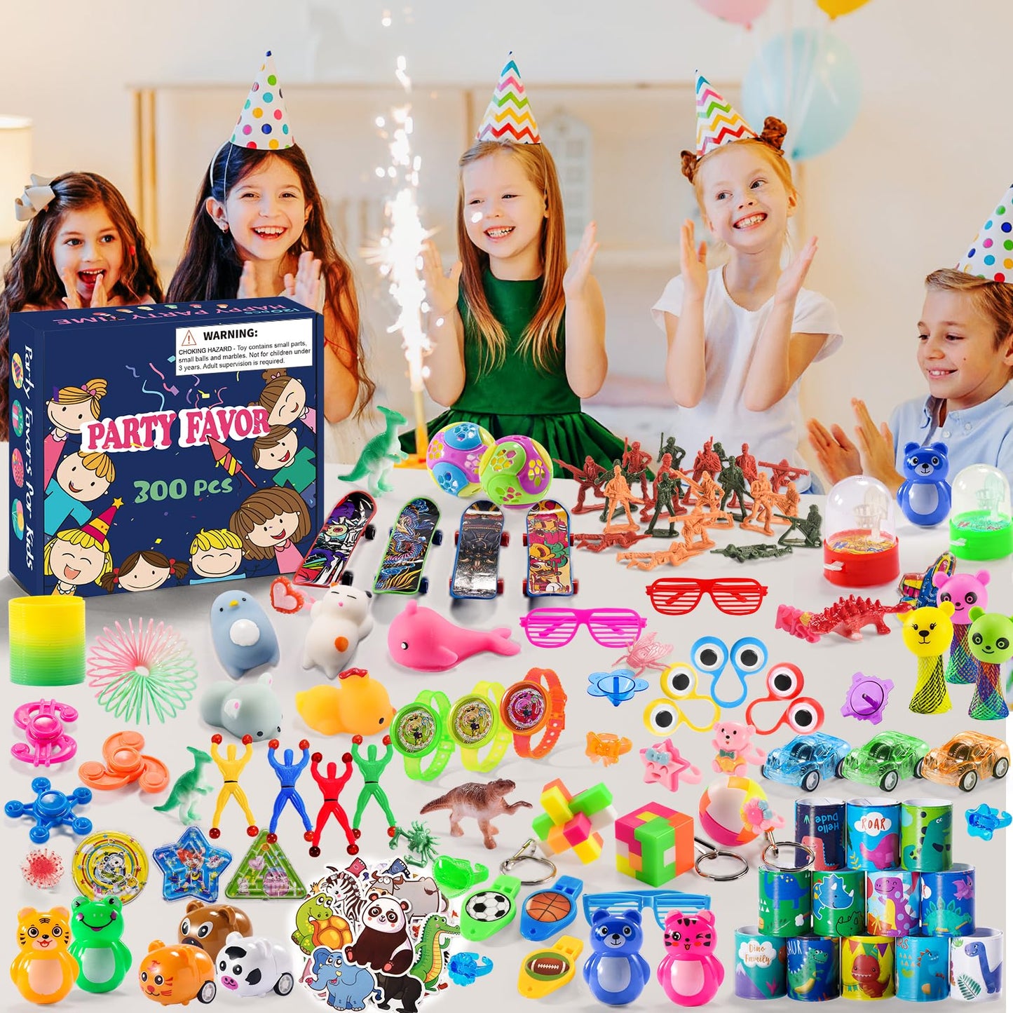 300 Pcs Party Favors for Kids Loot Bag Fillers 8-12, Bulk Fidget Toys Pinata Filler Goodie Bags Item, Return Gifts Stuffers for Birthday Party Favours 6-8 3-5, Treasure Chest Prizes Classroom Rewards