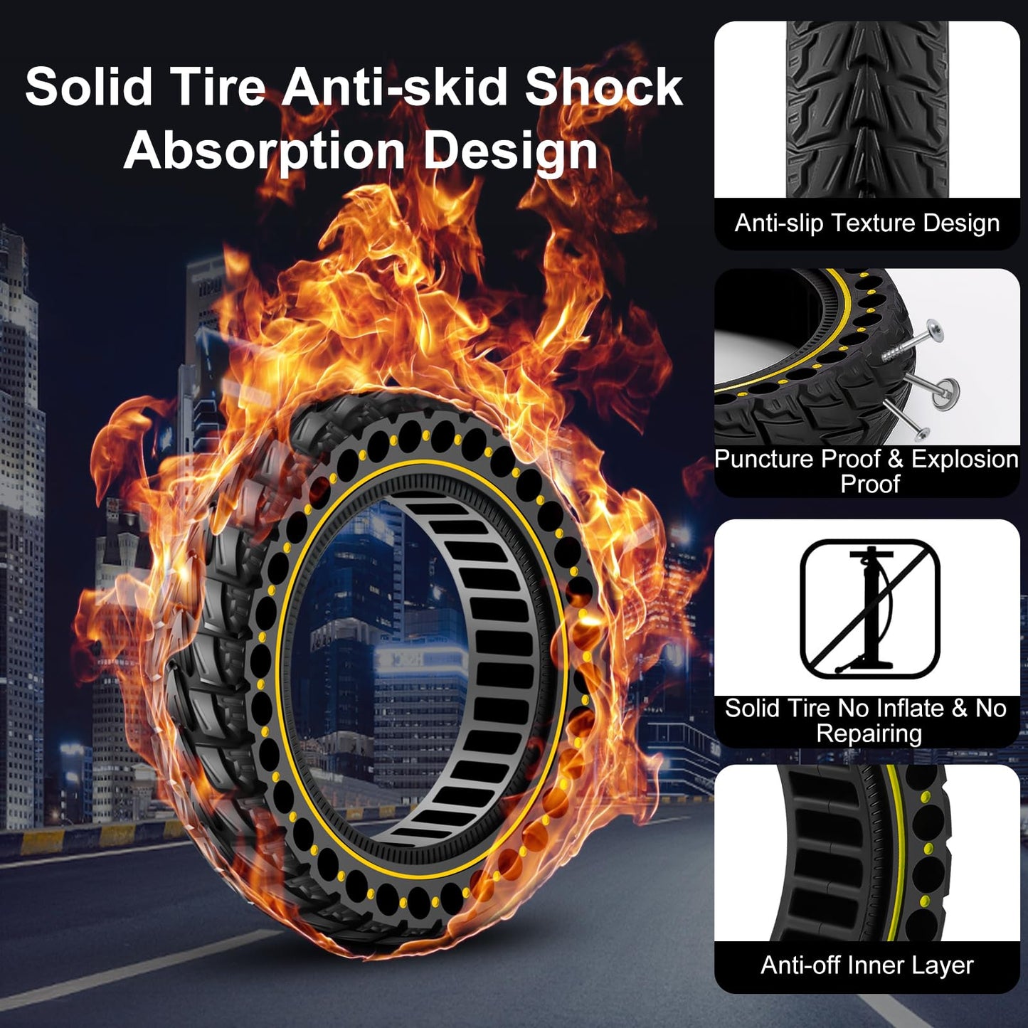 BANGTING 60/70-6.5 Scooter Tire, 10x2.5 inch Tire Solid for Segway Ninebot G30/G30D/G30E/G30LP/ G30D II/G30 Max, 10x2.5-6.5 Tires Replacement for Electric Scooter (Black) (Yellow (1PCS))