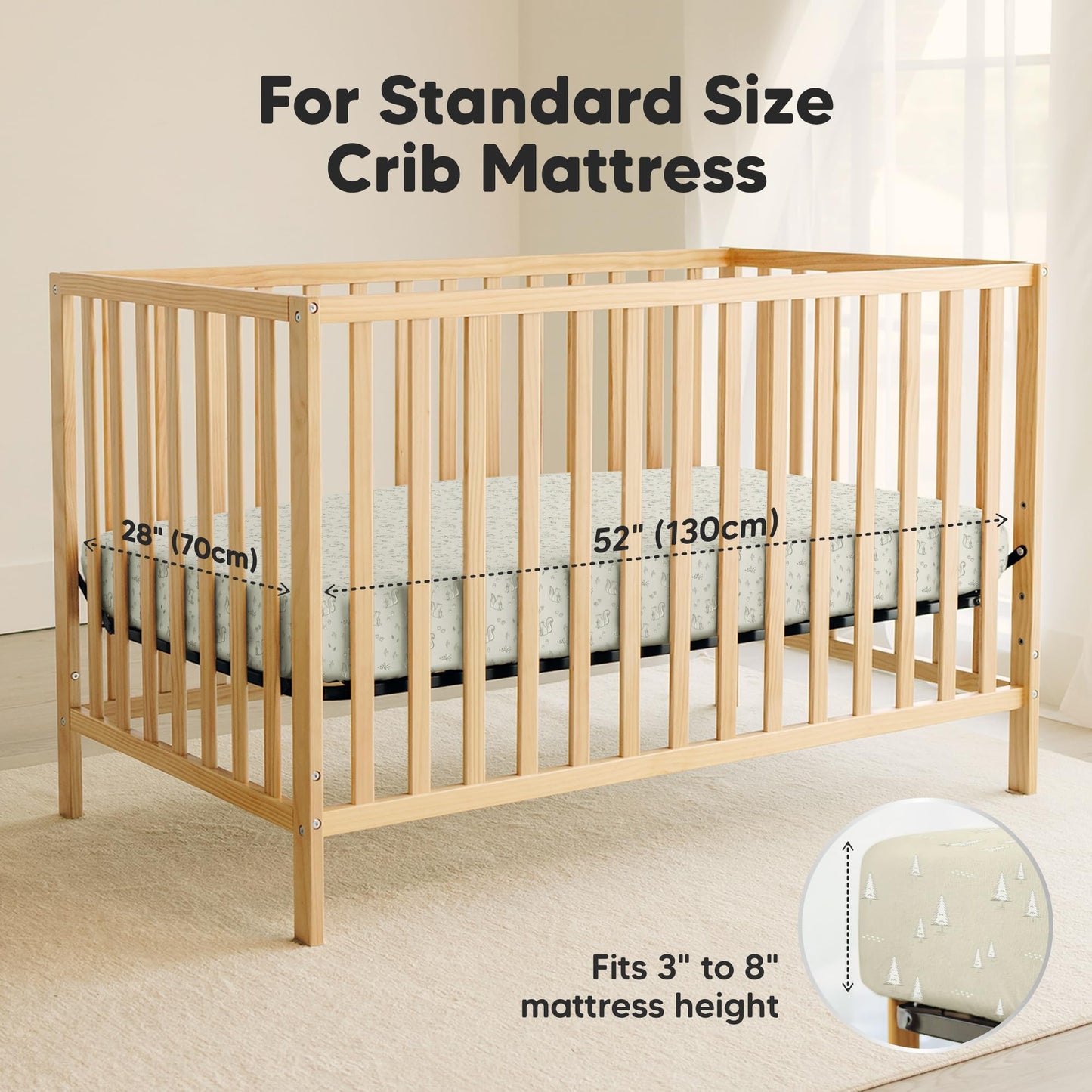 2-Pack Waterproof Crib Sheets for Girl, Boy - Organic Cotton Fitted Crib Sheets Neutral, Crib Mattress Protector Sheets, Soft Toddler Bed Sheets, Washable Infant Fitted Baby Crib Sheets (Pine Grove)