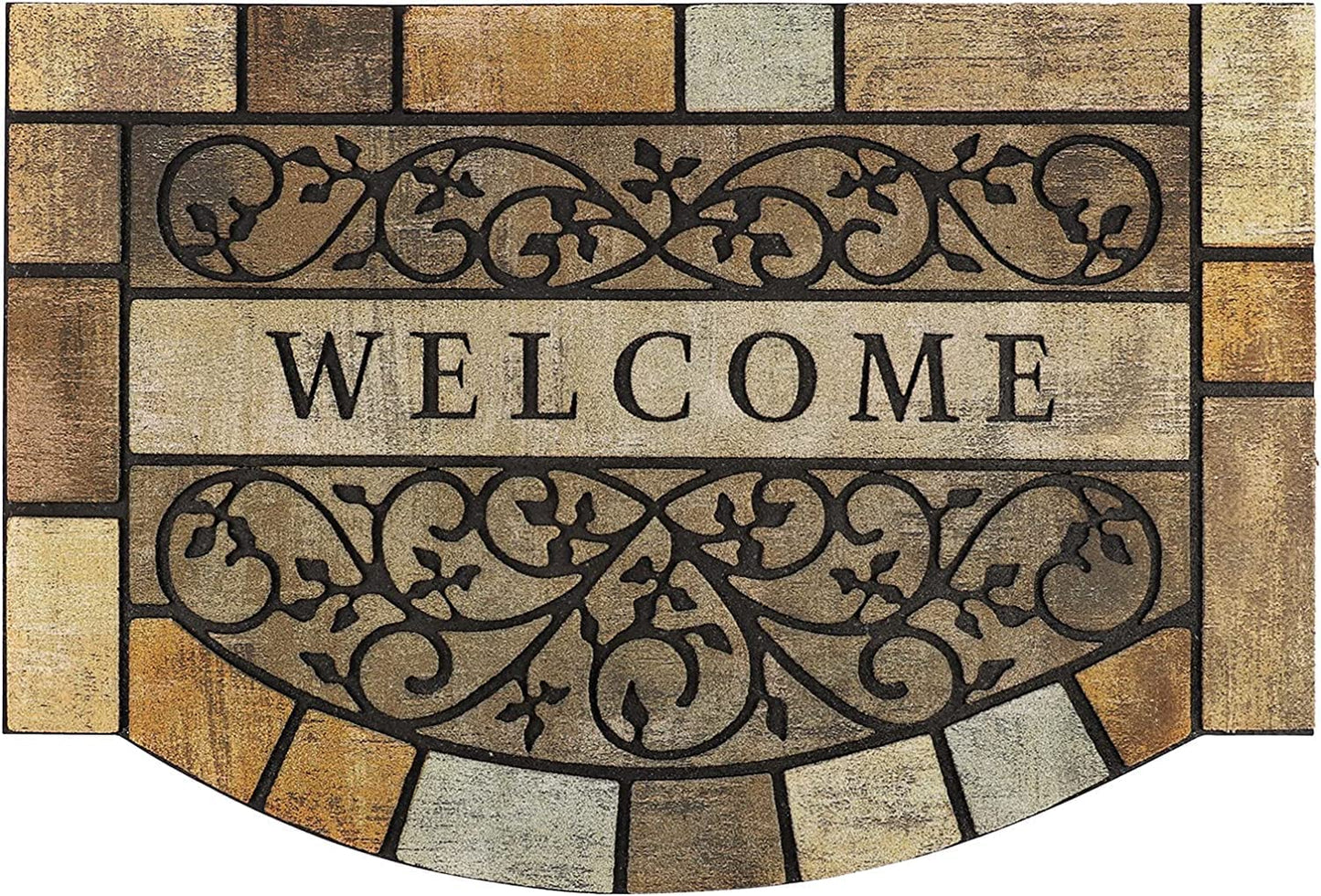MTOUOCK New Large 36"x24" Heavy Duty Welcome Mat Outdoor with Non-Slip Rubber Backing - Durable Outdoor Door Mat for Front Door Entrance, Garage, Patio & High Traffic Areas - Stone Scroll Design