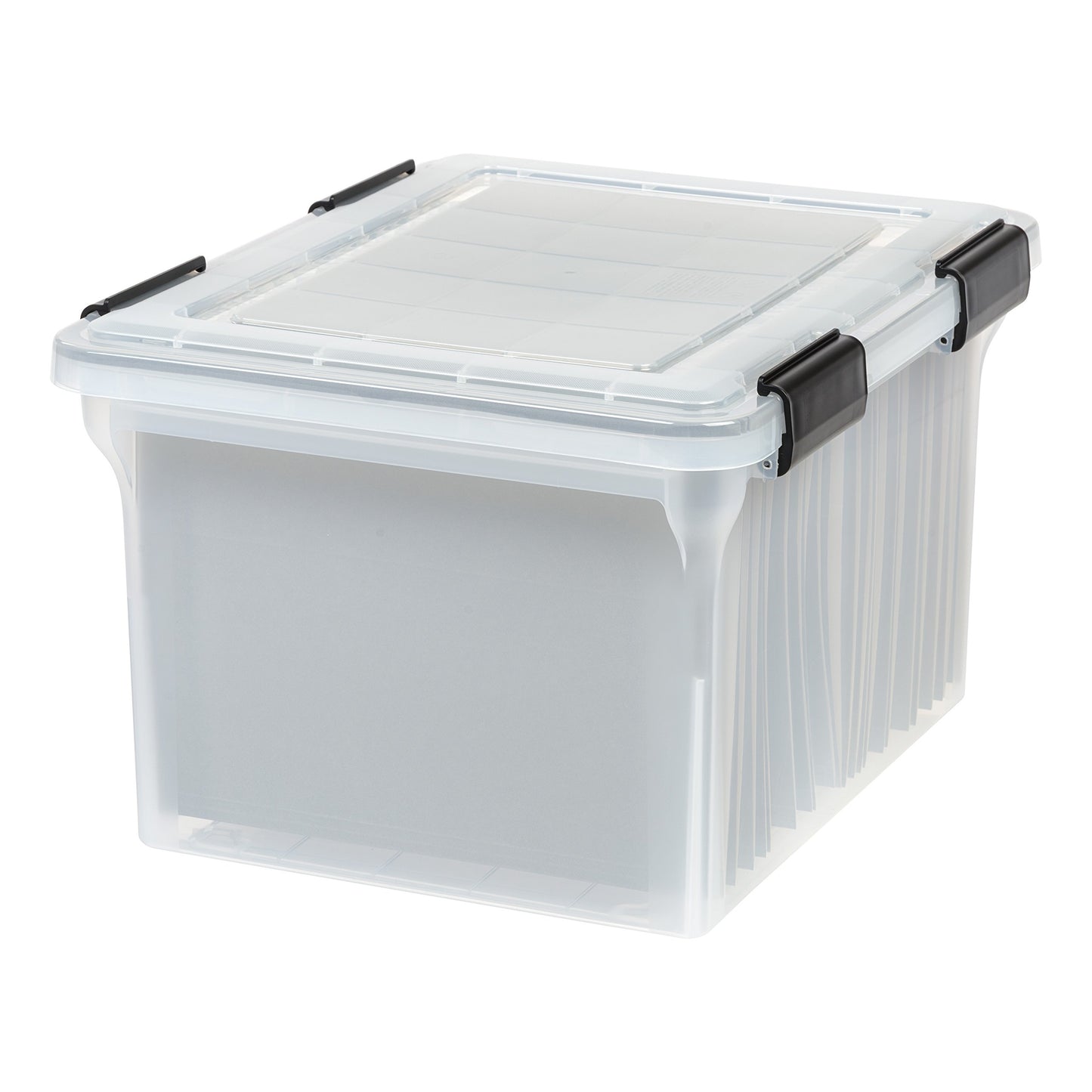 IRIS USA File Box WeatherPro File Organizer Plastic File Box for Letter/Legal File, Durable Lid and Seal w/ Secure Latching Buckles, Stackable, Nestable, Clear 30 L (32 US Qt) 1 Pack