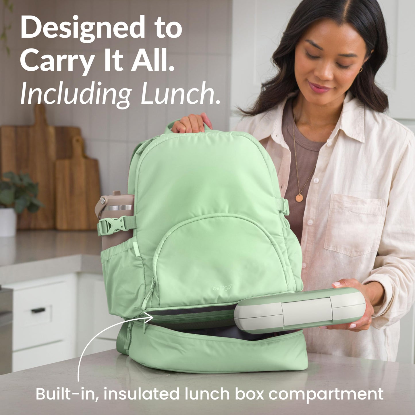 Bentgo® 2-in-1 Adult Backpack & Insulated Lunch Bag – Lightweight, Water-Resistant Travel Backpack with 9 Compartments, Laptop Sleeve & Trolley Sleeve for Work & Everyday Use (Clay Green)