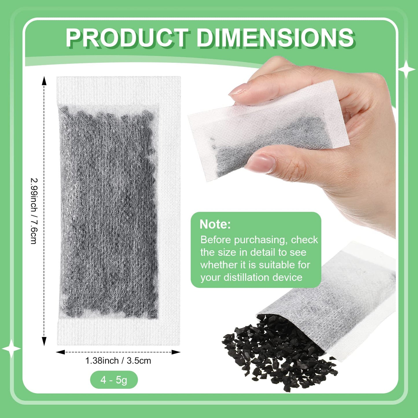 48 Packs Replacement Activated Charcoal Distiller Filters Coconut Shell Activated Carbon Filter Sachets Compatible with Countertop Water Distiller Models