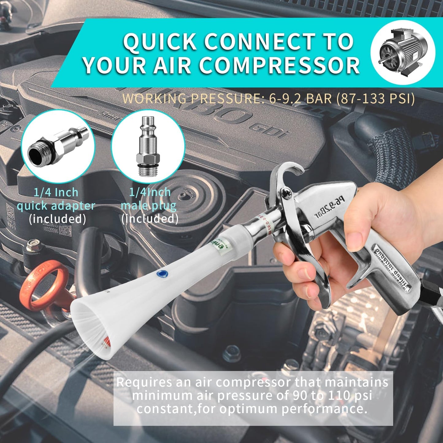 GOCCIDA Air Blow Gun with Brass Adjustable Air Flow Nozzle,Cleaning Gun Quickly Blasts Dirt and Dust from Surface Works with Air Compressor (Silver)