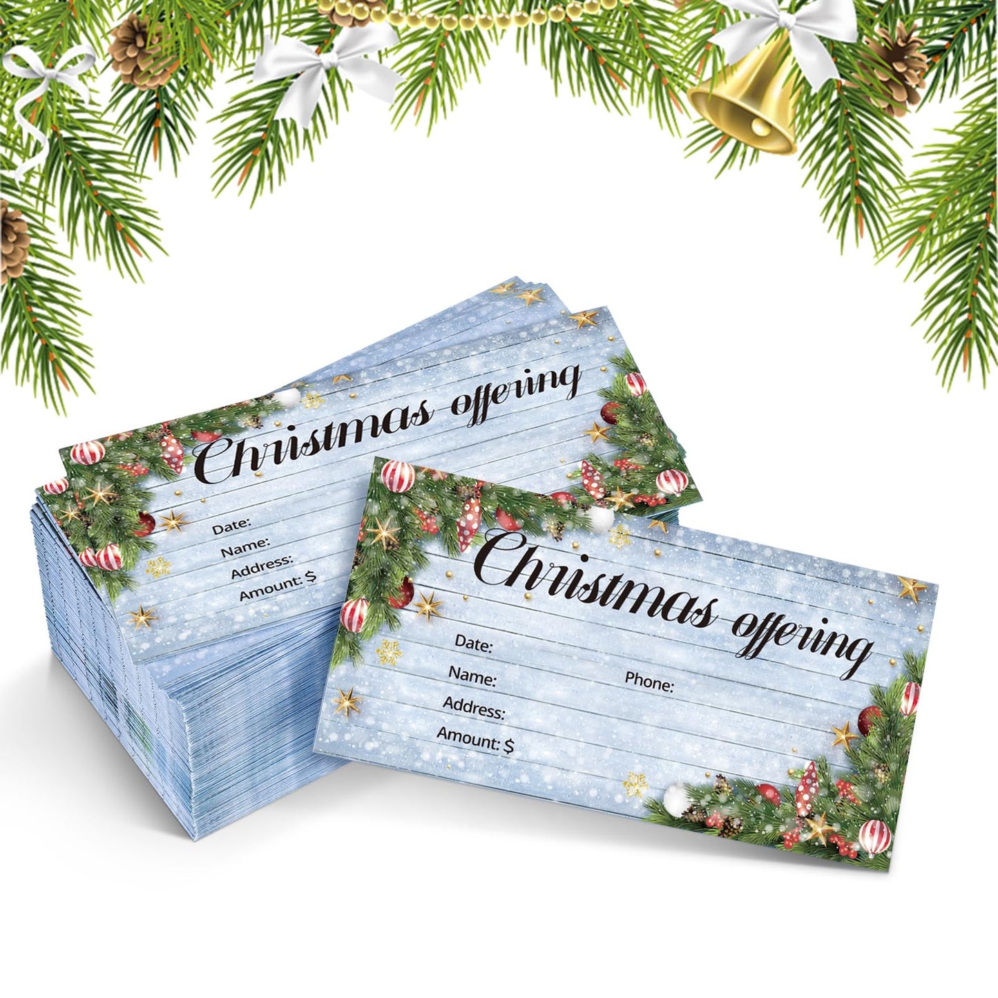 Cholemy 500 Pcs Christmas Offering Envelopes for Church 6.3 x 3.1 Inch Tithes and Offering Envelopes for Church Religious Tithe Donation Bulk Supplies(Christmas Ball)