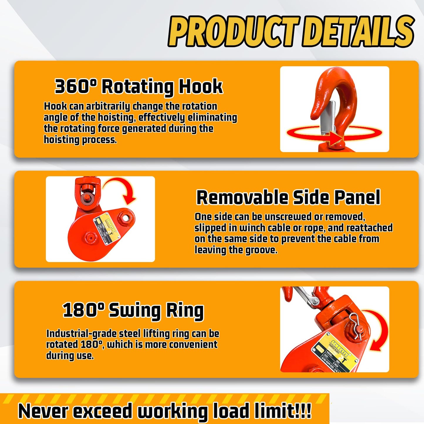 SENKEYFE 2 Ton Snatch Block with Hook, for 3/8 Inch Wire Ropes, 4400lbs Snatch Block Pulley for Tow Truck Rollback Wrecker Car Hauler, Winch Pulley Winch Accessories