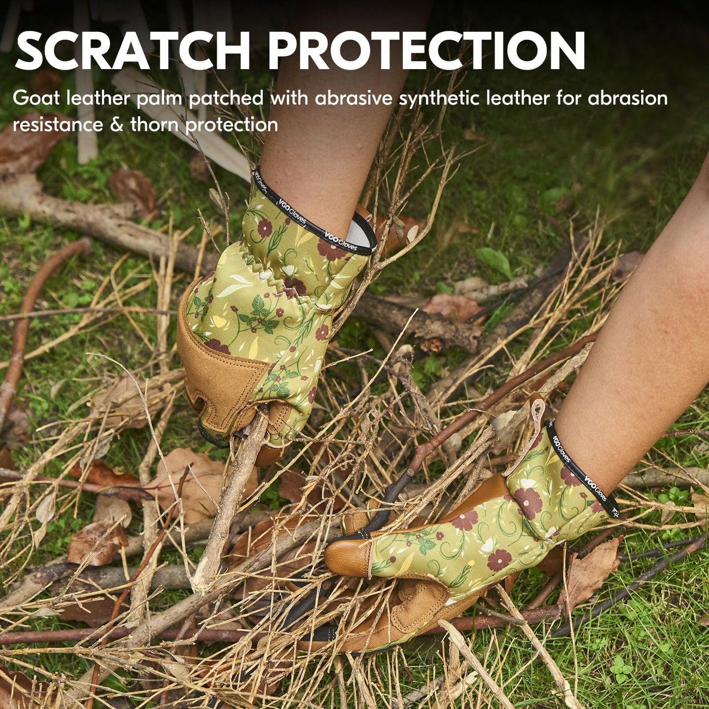 Vgo... Gardening Gloves Women, Leather Safety Work Gloves, Puncture-proof, Thornproof, Touchscreen (M,Light Green,GA7471)