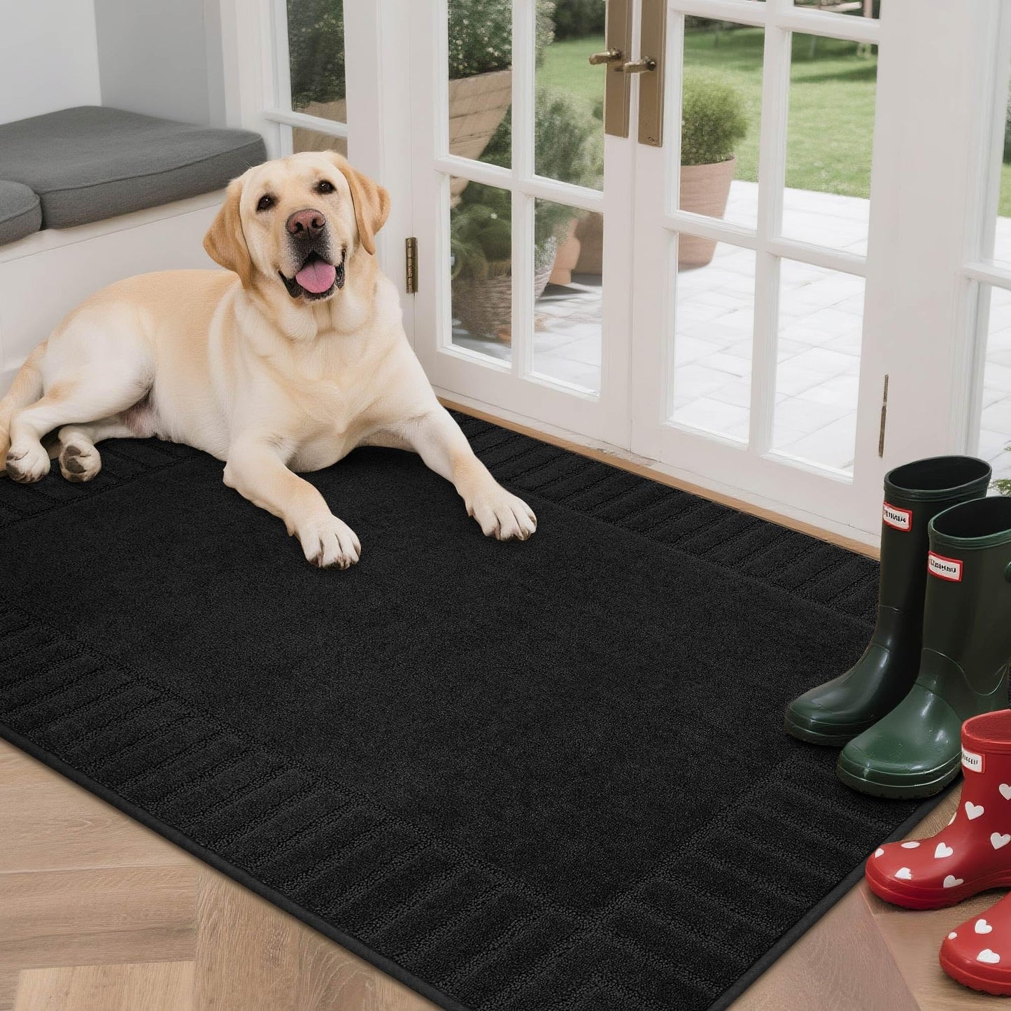 BEQHAUSE Large Door Mat Indoor, Super Absorbent Dirt Trapper Front Doormats Washable TPR Non-Slip Entrance Inside Floor Mats Rug for Entryway Pets and Dogs,32"x48", Black