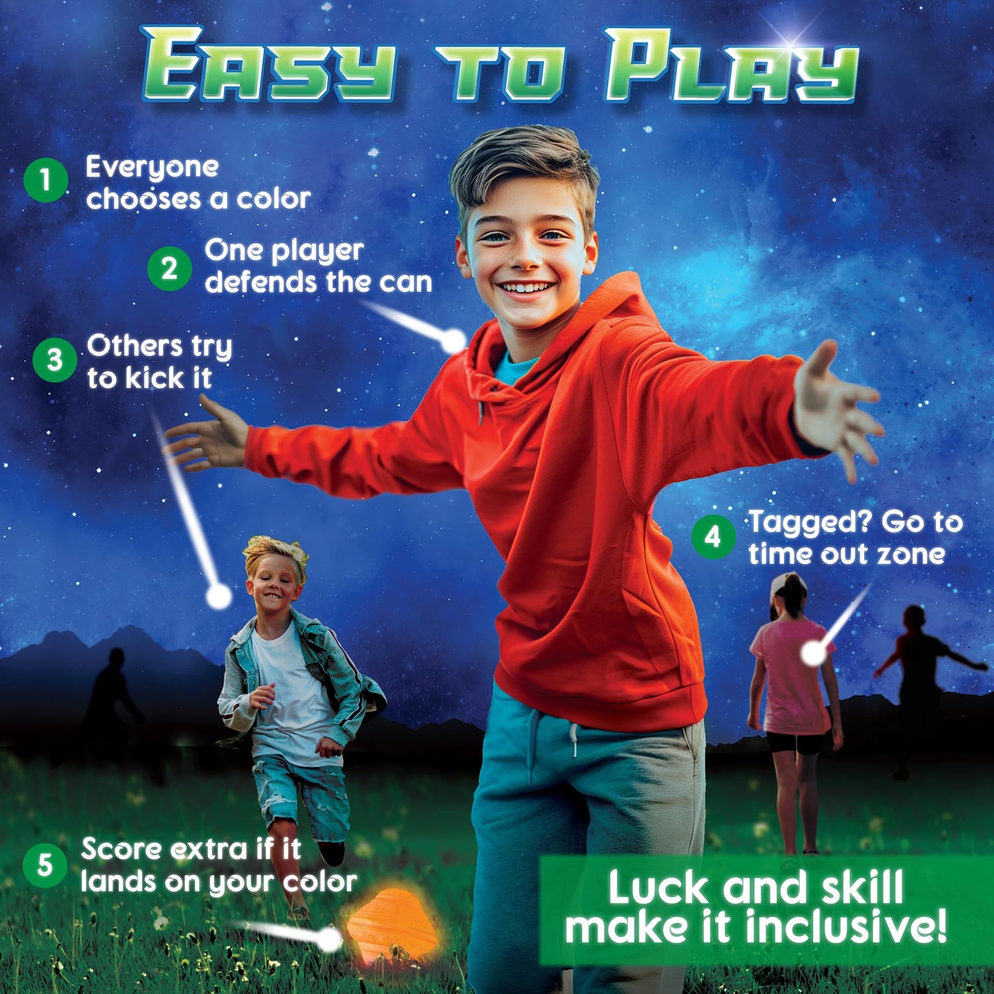 Cosmic Kick The Can: Outdoor Play with a Galactic Twist | Ages 5+, 4-12+ Players | for Fans of Alien Toys, Kids Outdoor Toys and Outdoor Games for Kids | Also Use for Kickball and Hacky Sack