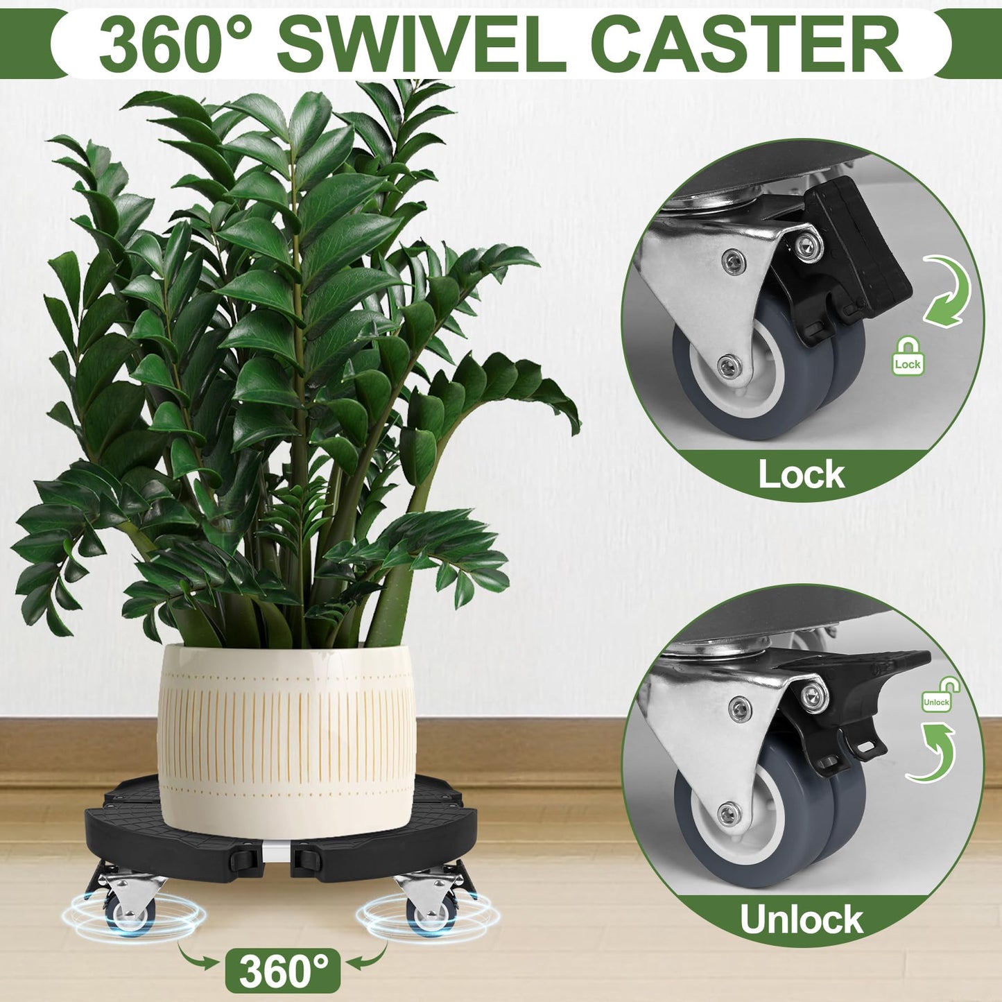 2 Pack Plant Caddy Stands with 360° Wheels Adjustable 15-22 Inch Rolling Plant Stands Heavy Duty Large Plant Carts Dolly with Casters 440lbs Capacity for Large Planter, Garden Pot, Flower Pot, Black