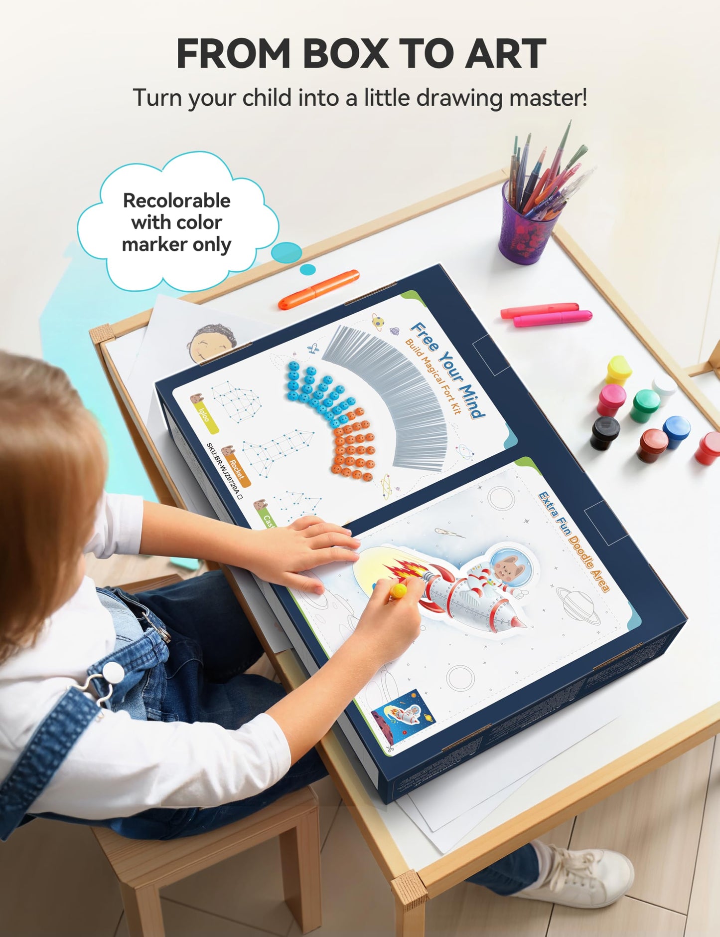 besrey Fort Building Kit for Kids with Toss Game, 133 Pcs Creative Fort Toy, STEM Construction Toy, Outdoor Play Structure, Kids Outdoor Toys,DIY Play Tent Tunnel (Blue Nightglow)