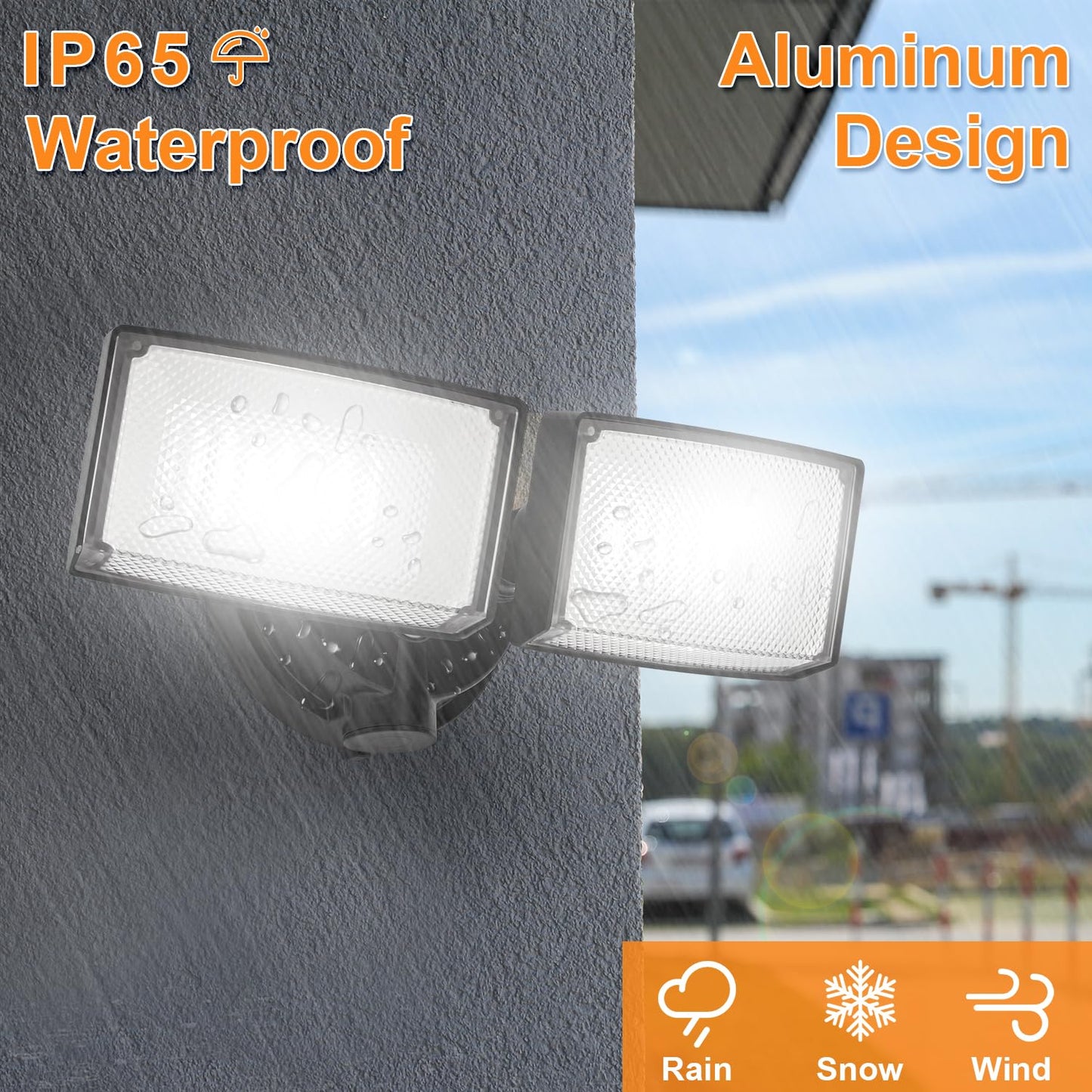 CELAVY 30W 3000 Lumen LED Dual-Head Flood Light Outdoor, Metal Exterior Metal Security Lights, 3000K/5000K Light, IP65 Waterproof Wall/Eave Mount Flood Light for Garage, Patio, Yard (Black)