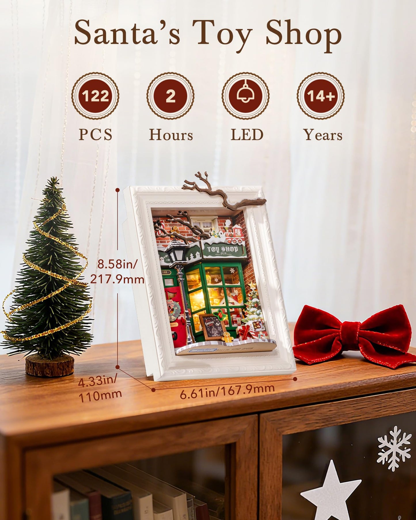 Rolife DIY Miniature House Kit, Mini Wooden Dollhouse Kit for Adults to Build, 3D Shadow Box Frame Home Wall Hanging Decor Diorama Kit, for Girls Women Teens-Santa's Toy Shop