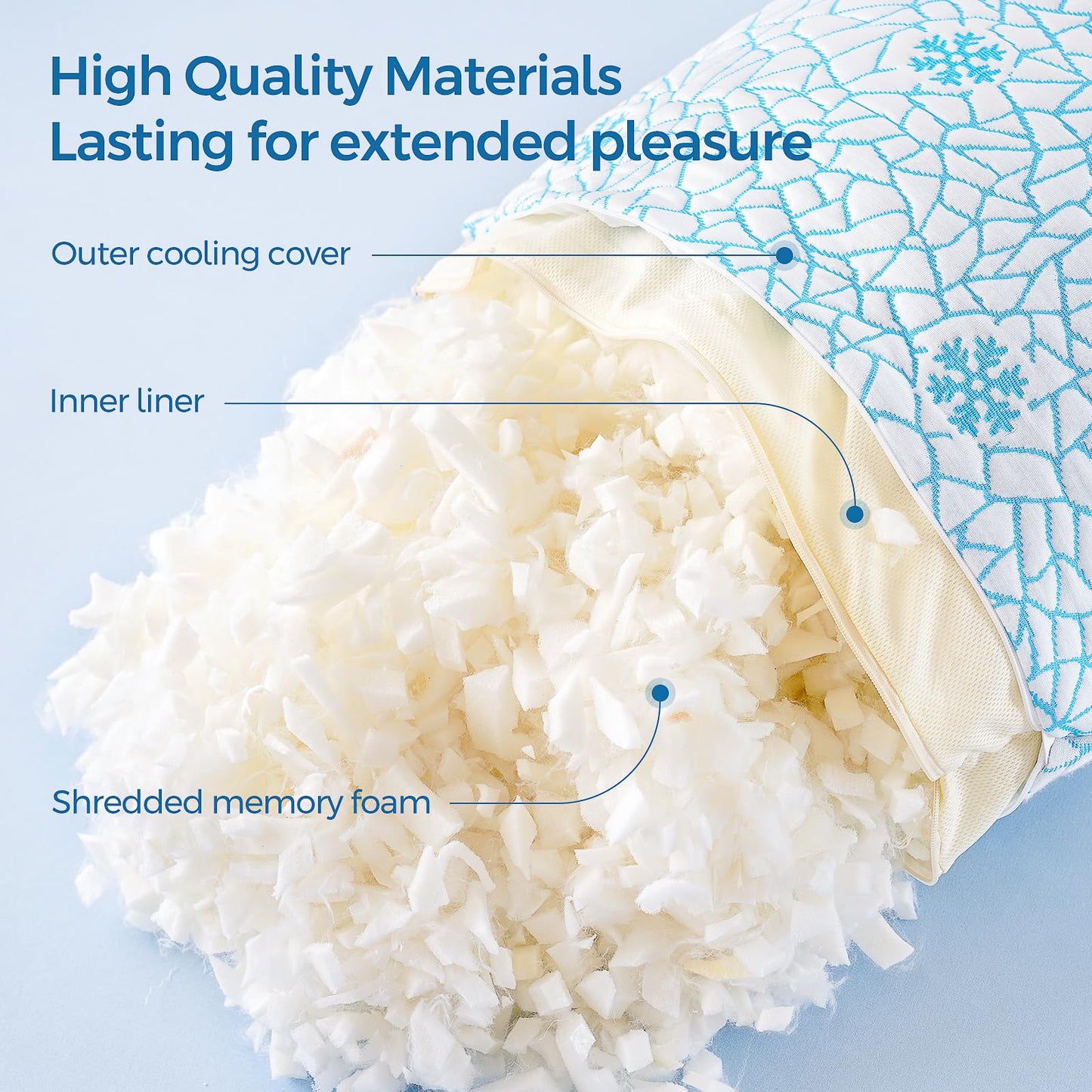 COSYTREE King Shredded Memory Foam Pillow Set of 2 Pack, Adjustable Height Cooling Pillows with Washable Cover for Side Back and Stomach Sleepers (King（2 Pack)