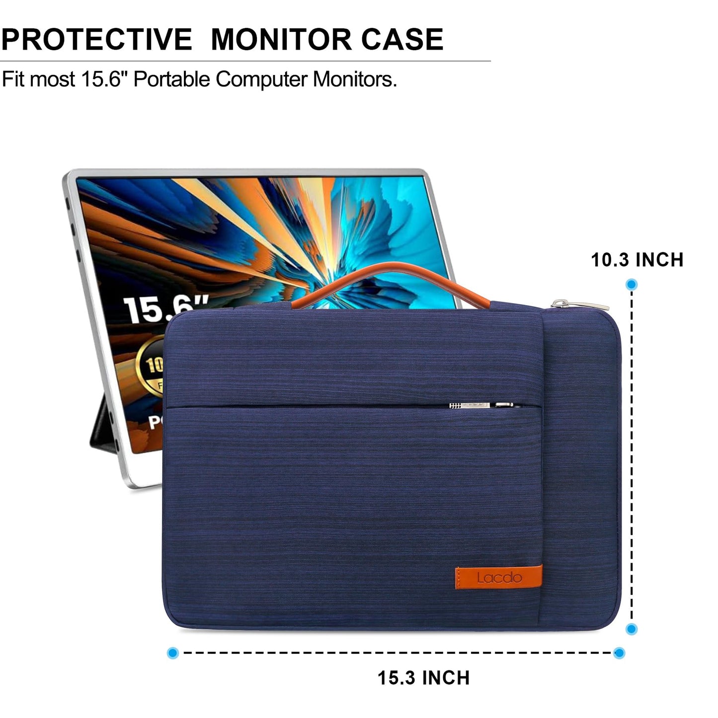 Lacdo 15.6 inch Portable Monitor Case - Protective Carrying Sleeve Bag with Accessory Pocket, Blue
