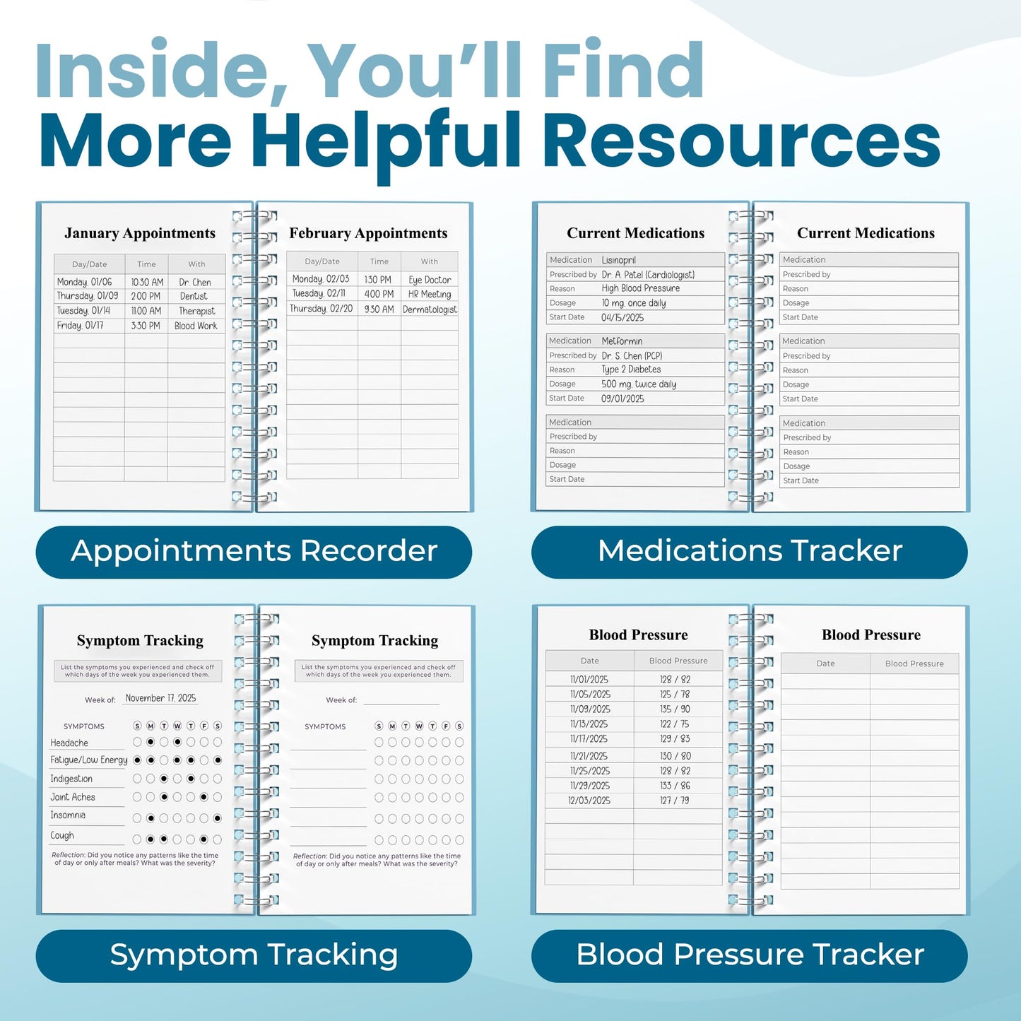 Planners With Purpose B5 Medical Visit Logbook - Large Spiral Bound Medical Planner & Health Journal for Chronic Illness, Doctor Appointments, Symptom Tracking, Medications & Medical History Organizer