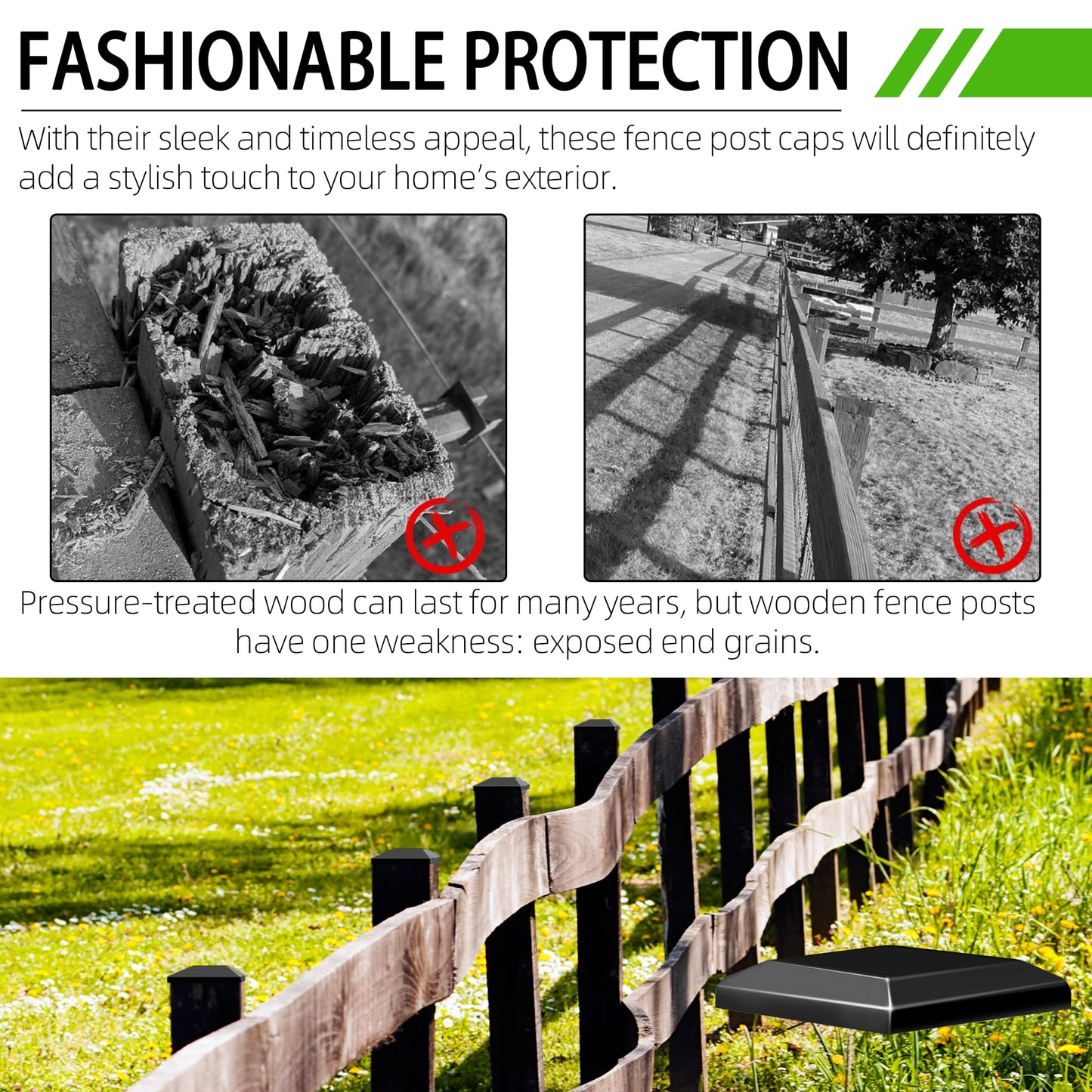 TonGass (24-Pack, Black) True I.D. 6"x6" Wood Fence Post Caps - Wooden Fence Cover Deck Post Cap, Durable Plastic Water-Proof and UV-Proof, Protect Wooden Poles from Cracking and Rotting