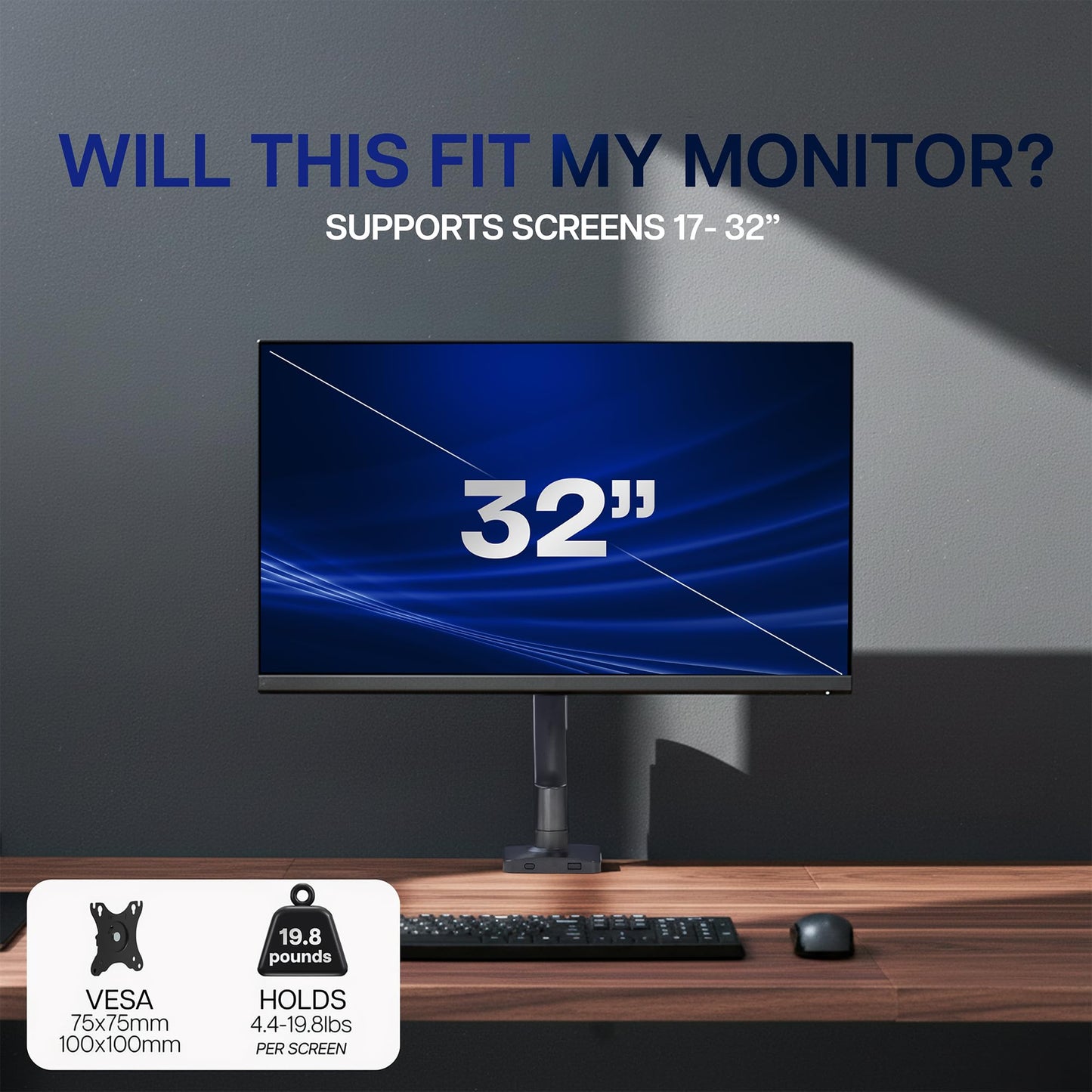 VIVO Single 17 to 32 inch Monitor Height Adjustable Counterbalance Mechanical Arm Desk Stand, Classic, Universal VESA Mount, STAND-V001O