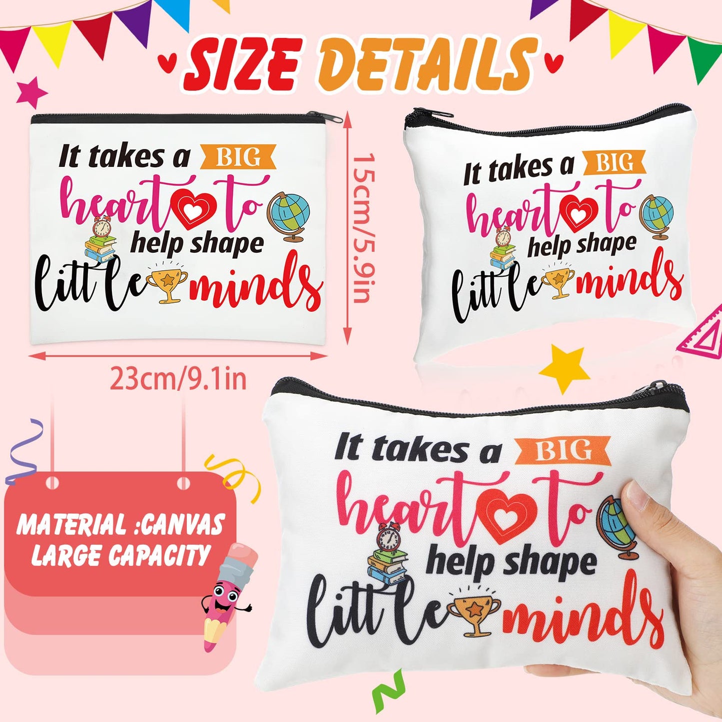 Hillban 32 Pieces Teacher Back to School Gifts Teacher Appreciation Gifts Women Cosmetic Makeup Bag Funny Pencil Pouch for Graduation Birthday Christmas(Cute)