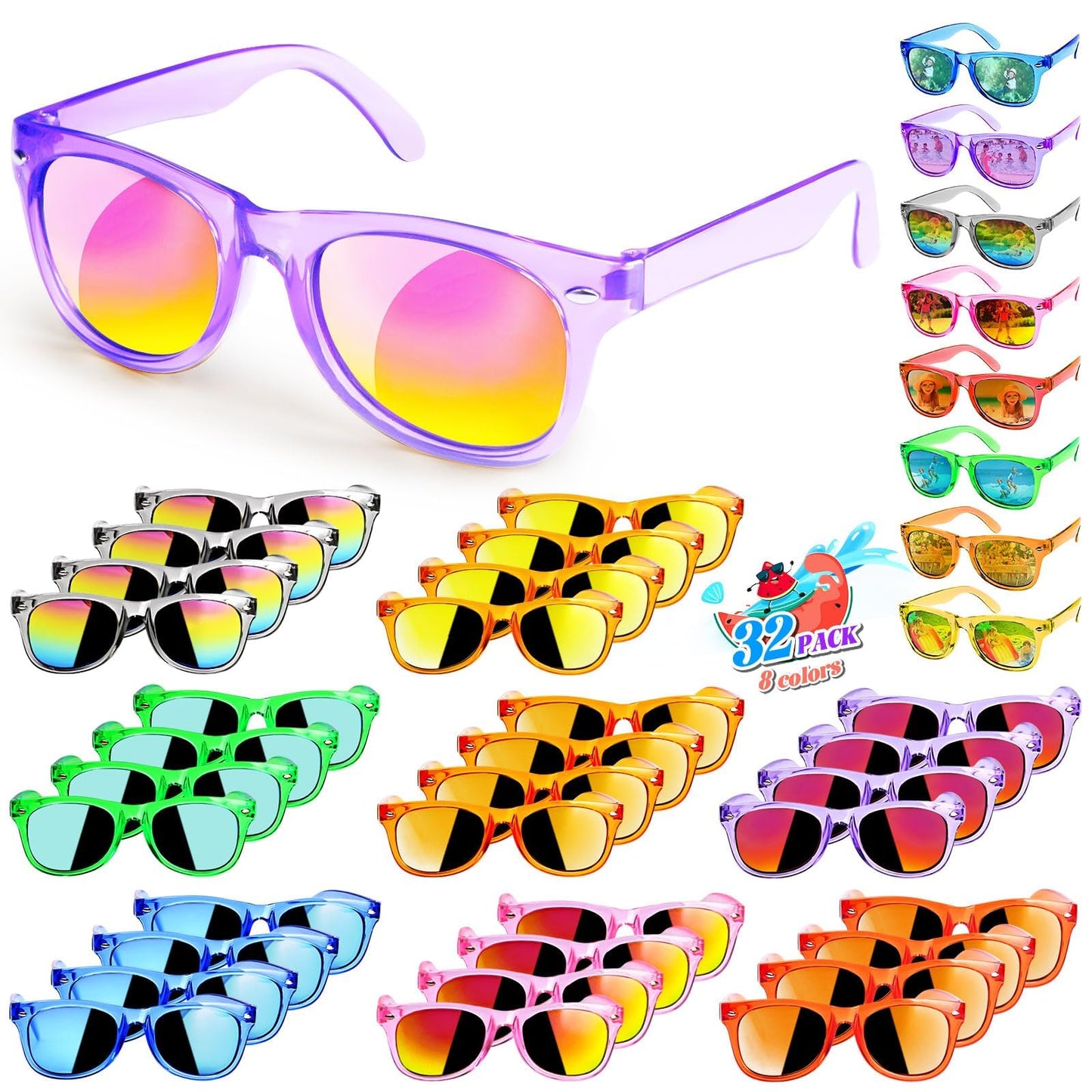 Kids Sunglasses Party Favors - Boys Girls Neon Sunglasses with UV400 Protection for Kids Goodie Bags Stuffers (32 Packs)