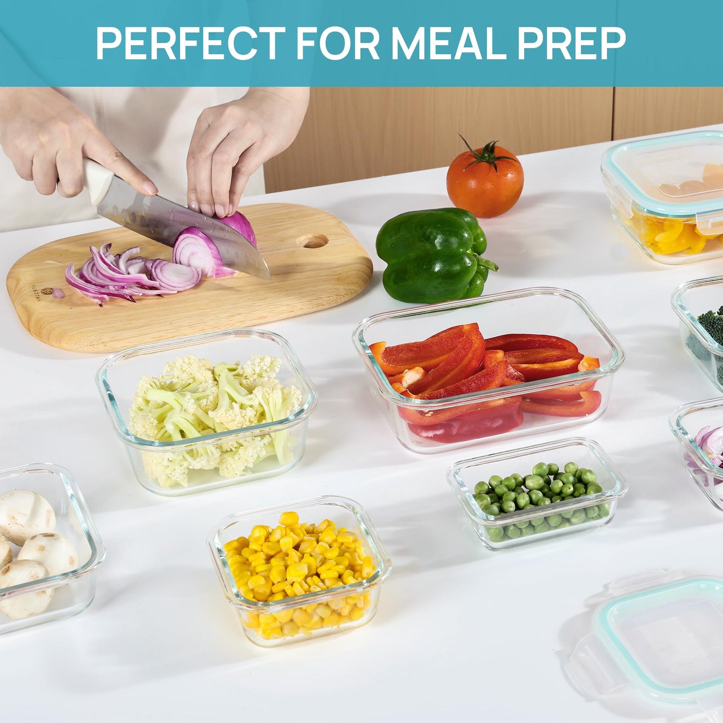 Vtopmart 15 Pack Glass Food Storage Containers, Meal Prep Containers with Lids, Airtight Glass Bento Boxes with Leak Proof Locking Lids, for Microwave, Oven, Freezer and Dishwasher, Green