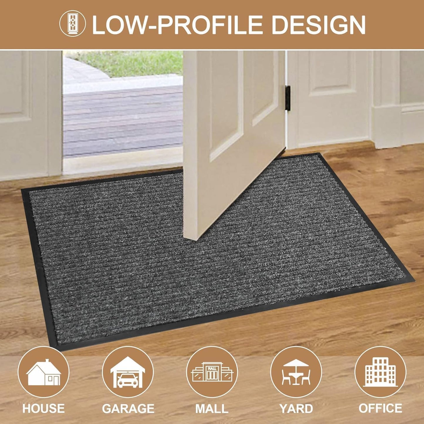 100pointONE All-Season Indoor Outdoor Door Mats for Entryway, 24" x 48" Durable Front Door Mat, Low Profile Welcom e Mats for Entry, Stain and Fade Resistant Indoor Outdoor Entrance Mat, Grey
