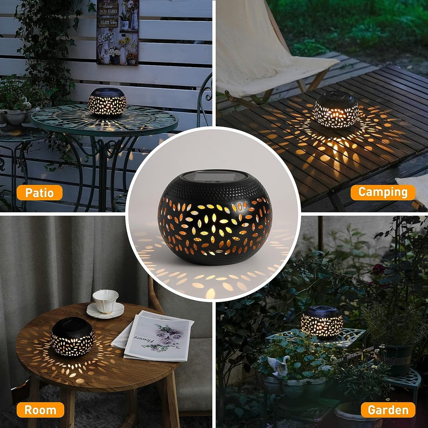 Solar Table Lanterns Outdoor Waterproof - LED Lamp Black Metal Tabletop Light Solar Powered Decorative Lantern for Indoor Desk Bedroom Patio Garden Pathway Yard(1 Pack)