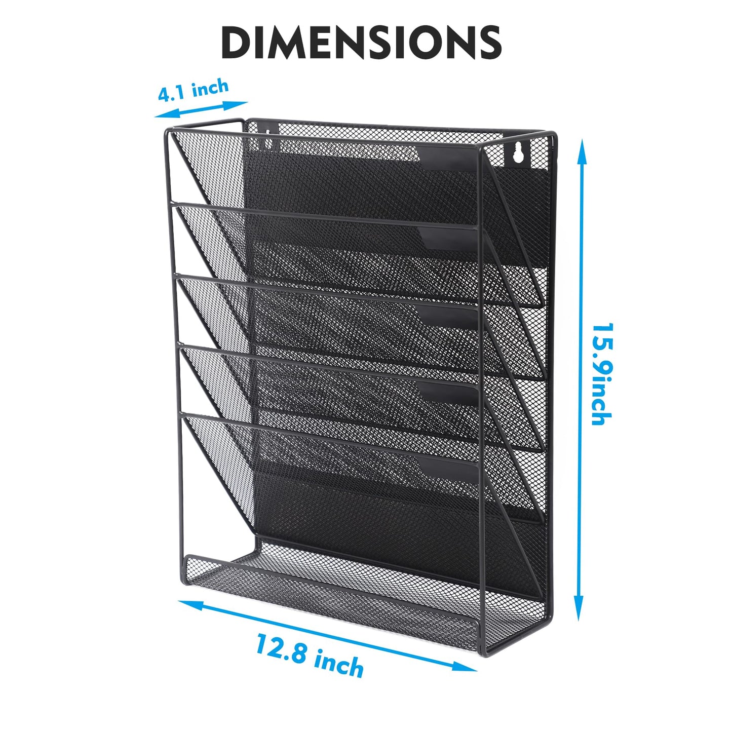 EASEPRES Magnetic File Organizer Mesh 5-Tier Black Hanging File Organizer Vertical Holder Rack for Office Home