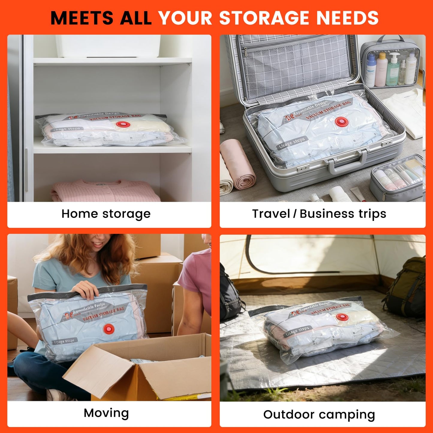 Travel Vacuum Bags with Rechargeable Air Pump,12 Pack Reusable Space Saver Bags – Compression Packing Bags for Suitcase, LuggageBlankets, Clothing,Comforters and Pillows