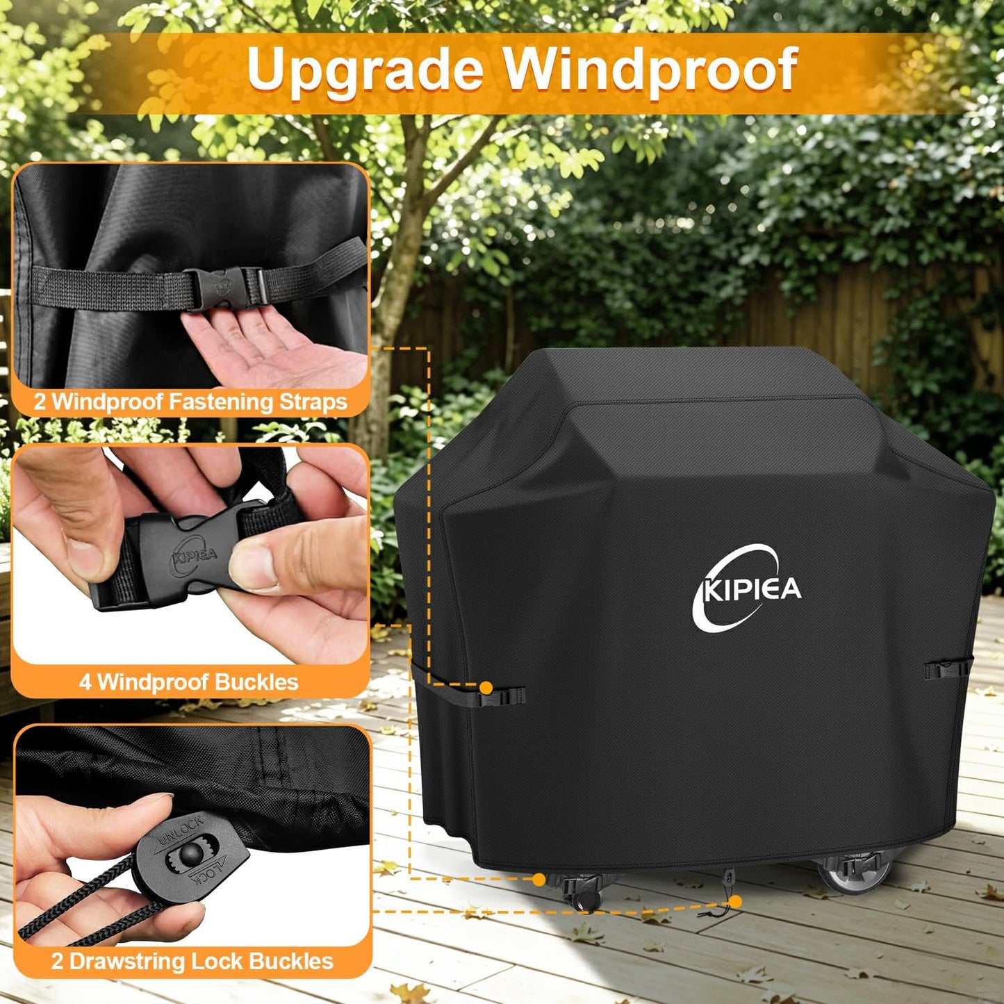 Kipiea 600D Heavy Duty Gas Grill Cover for Weber Spirit 300 Series Grills, Including Spirit E-310, E-330 & S-315, 52-Inch Waterproof BBQ Cover with Windproof Buckles, UV Resistant