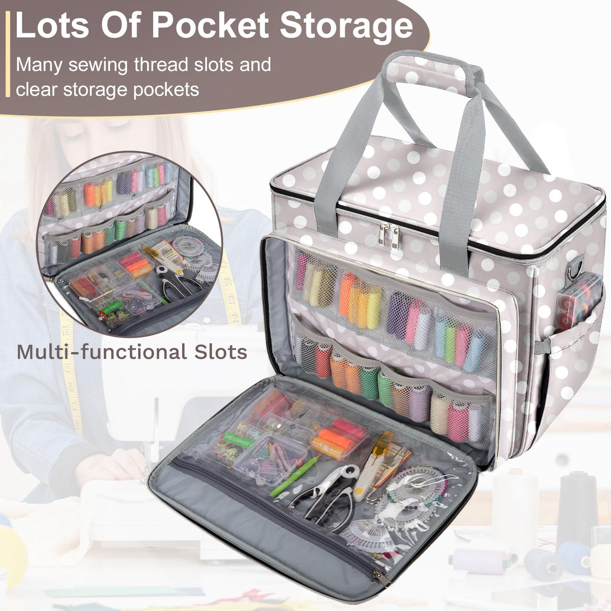Anitor Sewing Machine Case with Removable Bottom Padding, Sewing Machine Bag Fits Most Standard Sewing Machines and Storage Sewing Accessories, for Singer, Brother, Janome, Round Dot，(Bag Only)