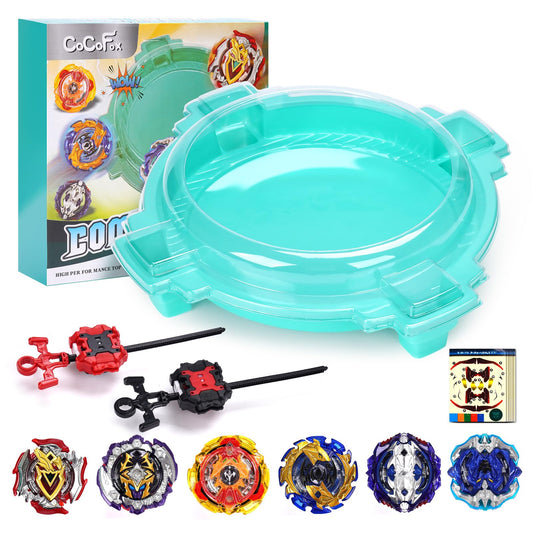 COCOFOX Battling Top Burst Toy Set Game Complete Battle Game Set with Stadium, 6 Battling Tops and 2 Launchers, Toys for 6 Year Old Boys & Girls & Up (Amazon Exclusive) Green