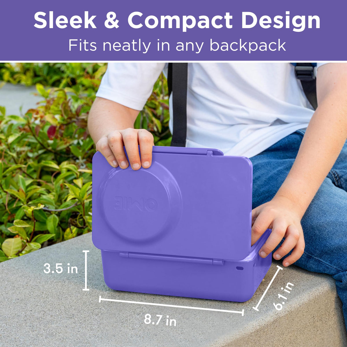 OmieBox UP bento Box for Kids | Insulated Lunch Box | Leak Proof Insulated Food jar | Cooler ice Pack | 2 Compartments (Galaxy Purple), 12 Ounces