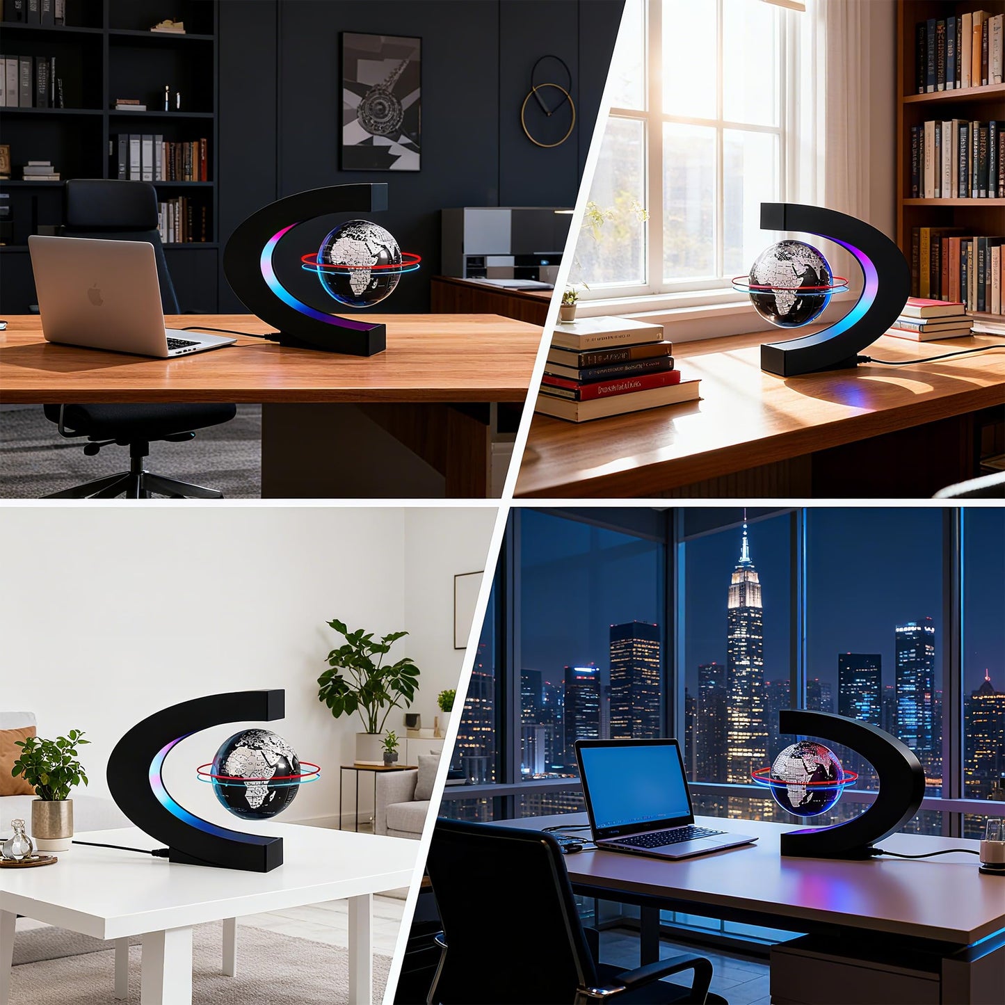 BEBEVOGUE Magnetic Levitation Floating Globe with LED Light Anti Gravity Levitating World Map Office Home Bedroom Desk Gadget Decor Unique Birthday Gift for Men Kids Husband Boss