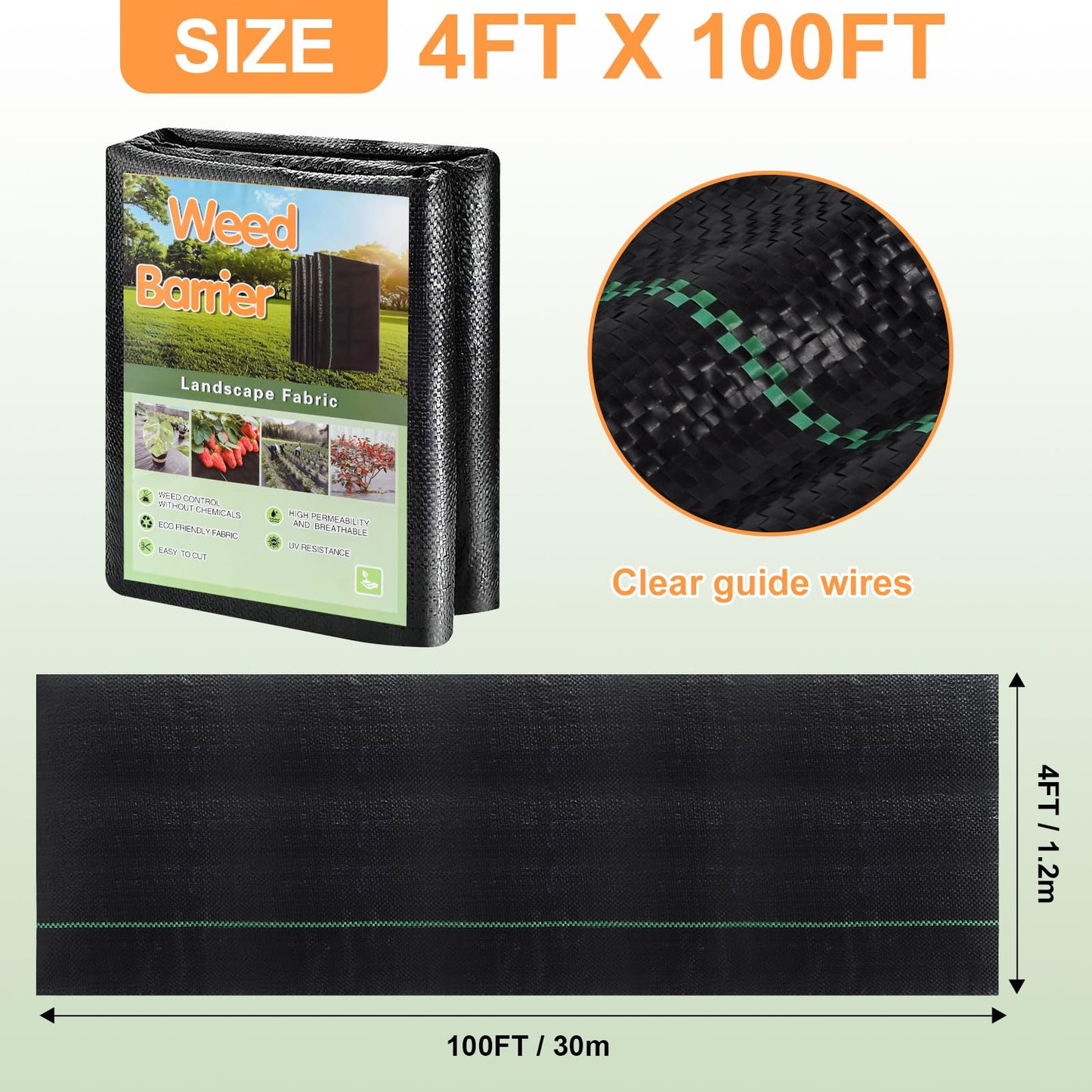 Weed Barrier Landscape Fabric 4ft x 100ft, 3.2oz Heavy Duty Grade Woven Weed Ground Cover, High Permeability Durable Weed Control Mat for Gardening, Farming & Commercial Landscaping