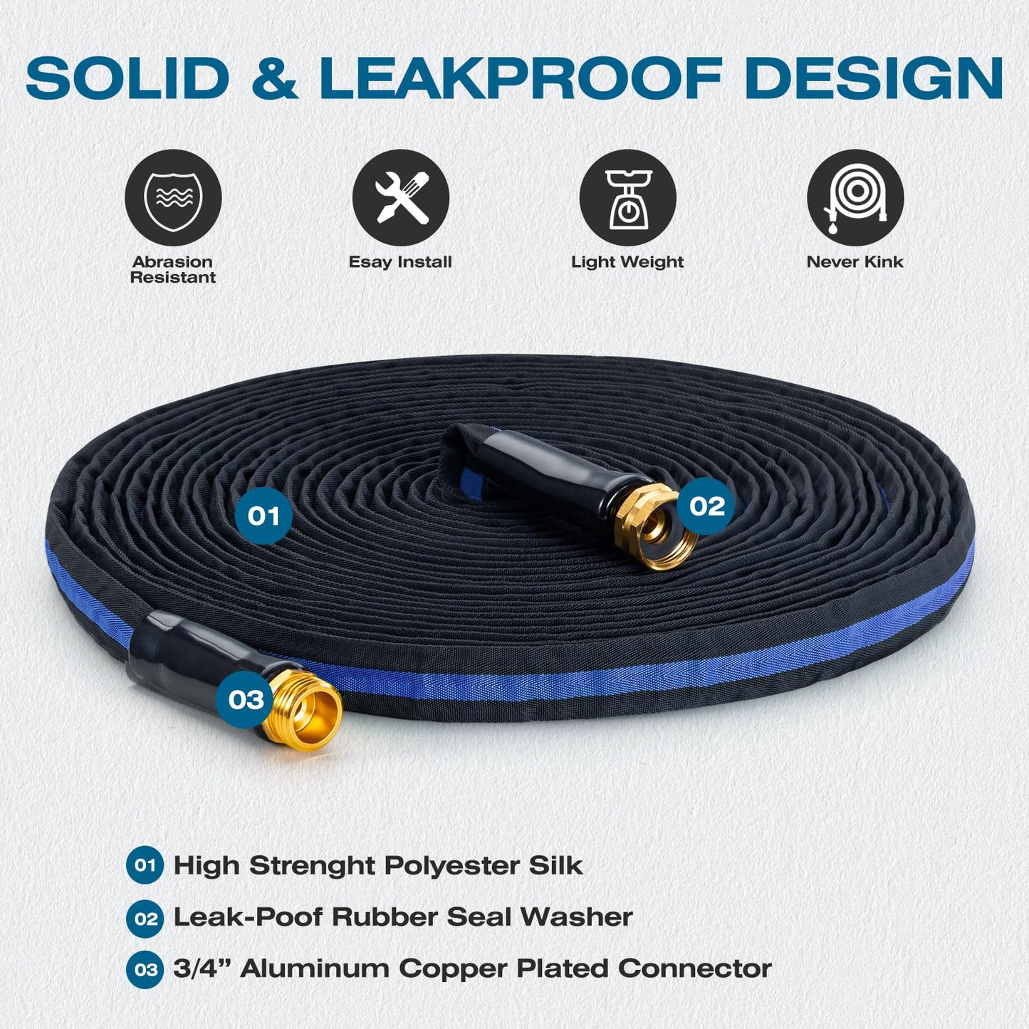 HODUP Ultra Lightweight Garden Hose, Heavy-Duty Kink-Free Flexible, Non-Expanding with Aluminum Brass Fittings, Crush-Proof for Yard/Lawn/Outdoor (Black/Blue, 50 FT)