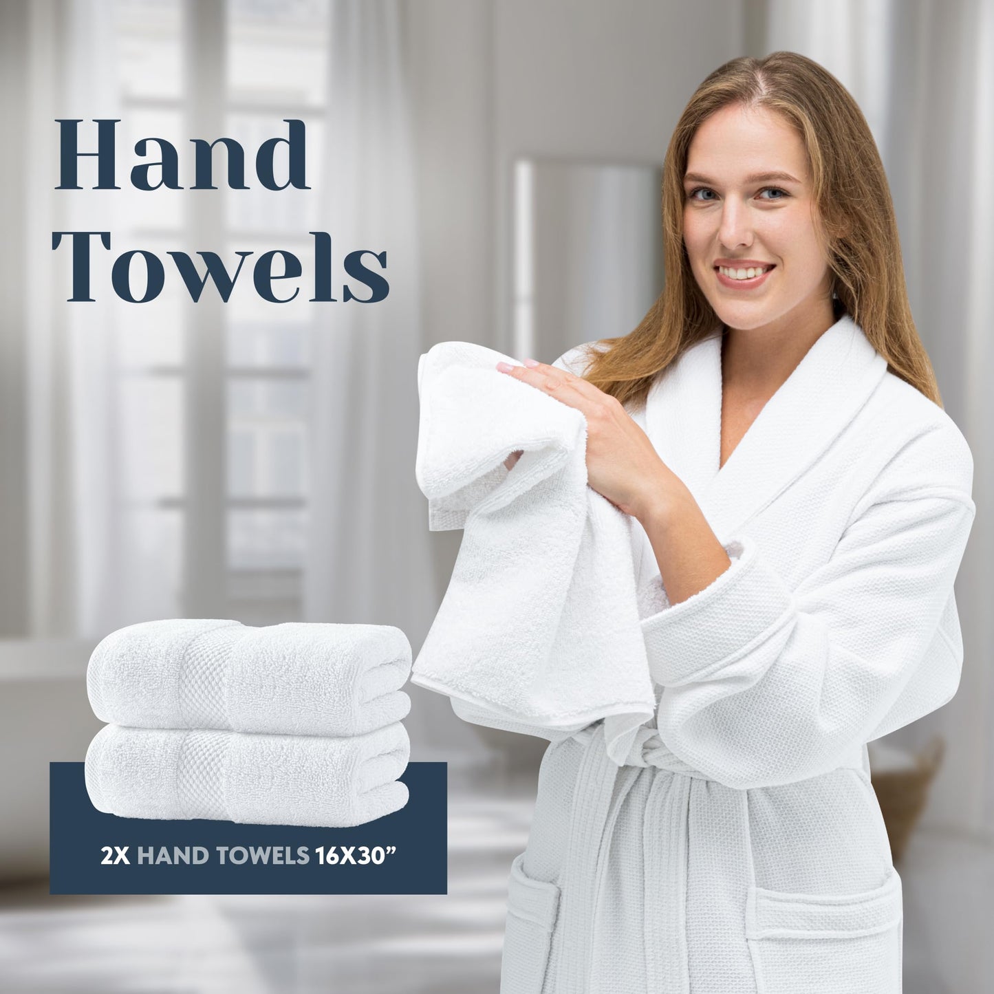 Luxury White Bath Towel Set of 8 Pieces - 100% Turkish Cotton Highly Absorbent Towels for Bathroom, 2 Luxury Bath Towels 700GSM, 2 Hand Towels, 4 Washcloths