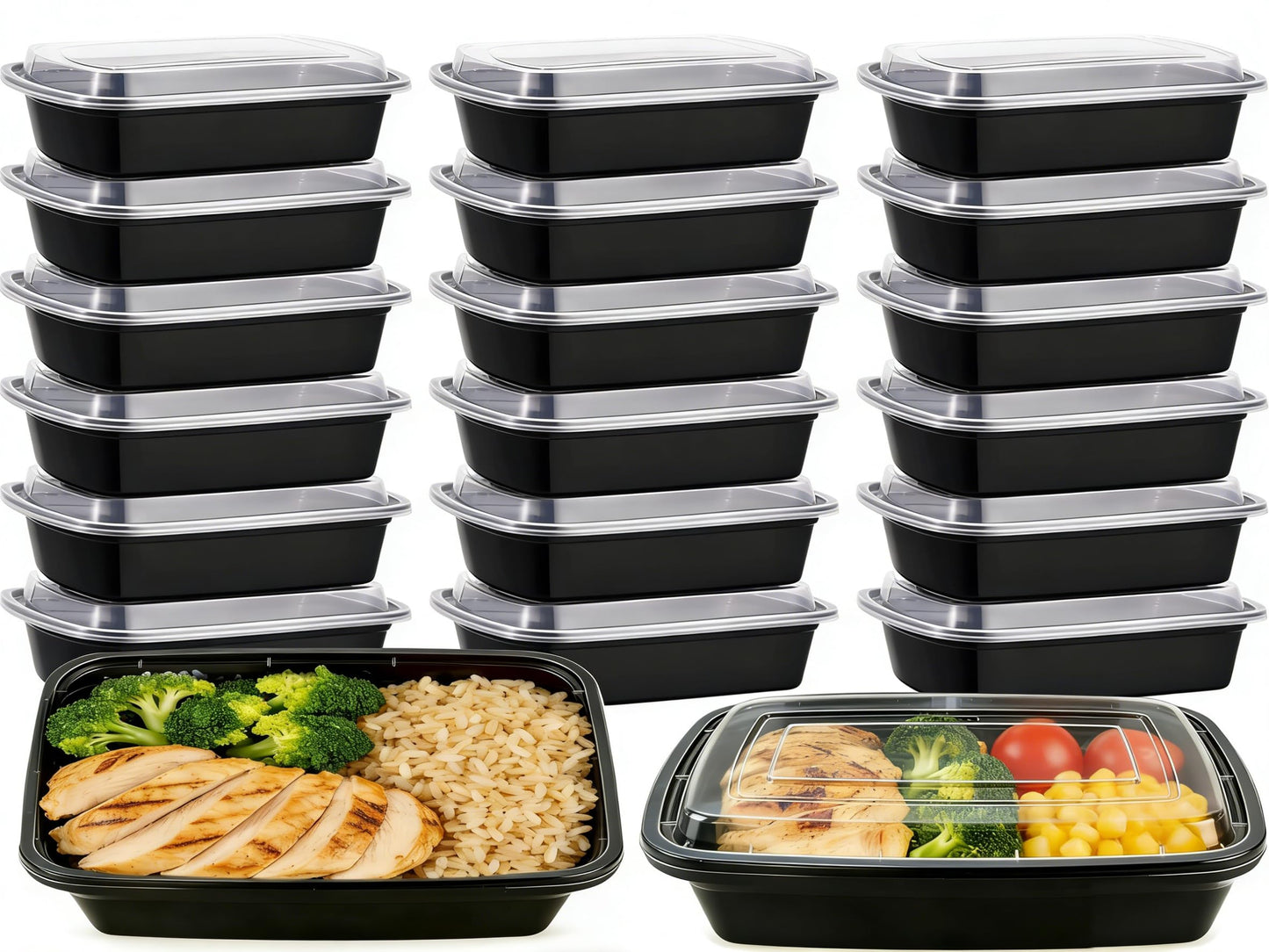 KUMD 40-Piece Set (20-Pack) 32oz Meal Prep Containers with Lids - Reusable 1 Compartment Food Storage & Freezer Containers, Microwave/Dishwasher Safe, BPA Free