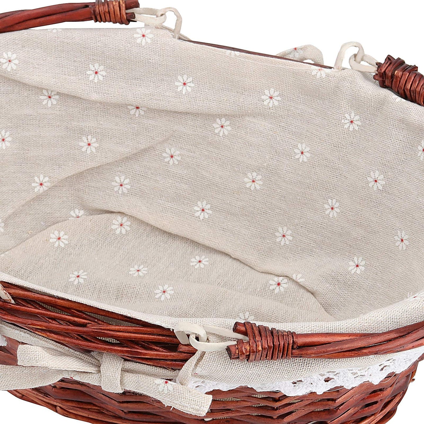 ZOENHOU 2 PCS Brown Wicker Woven Basket, Willow Storage Harvest Basket with Handles and Liner for Picnic Fruit Vegetable Picking Egg Candy Gathering Valentines