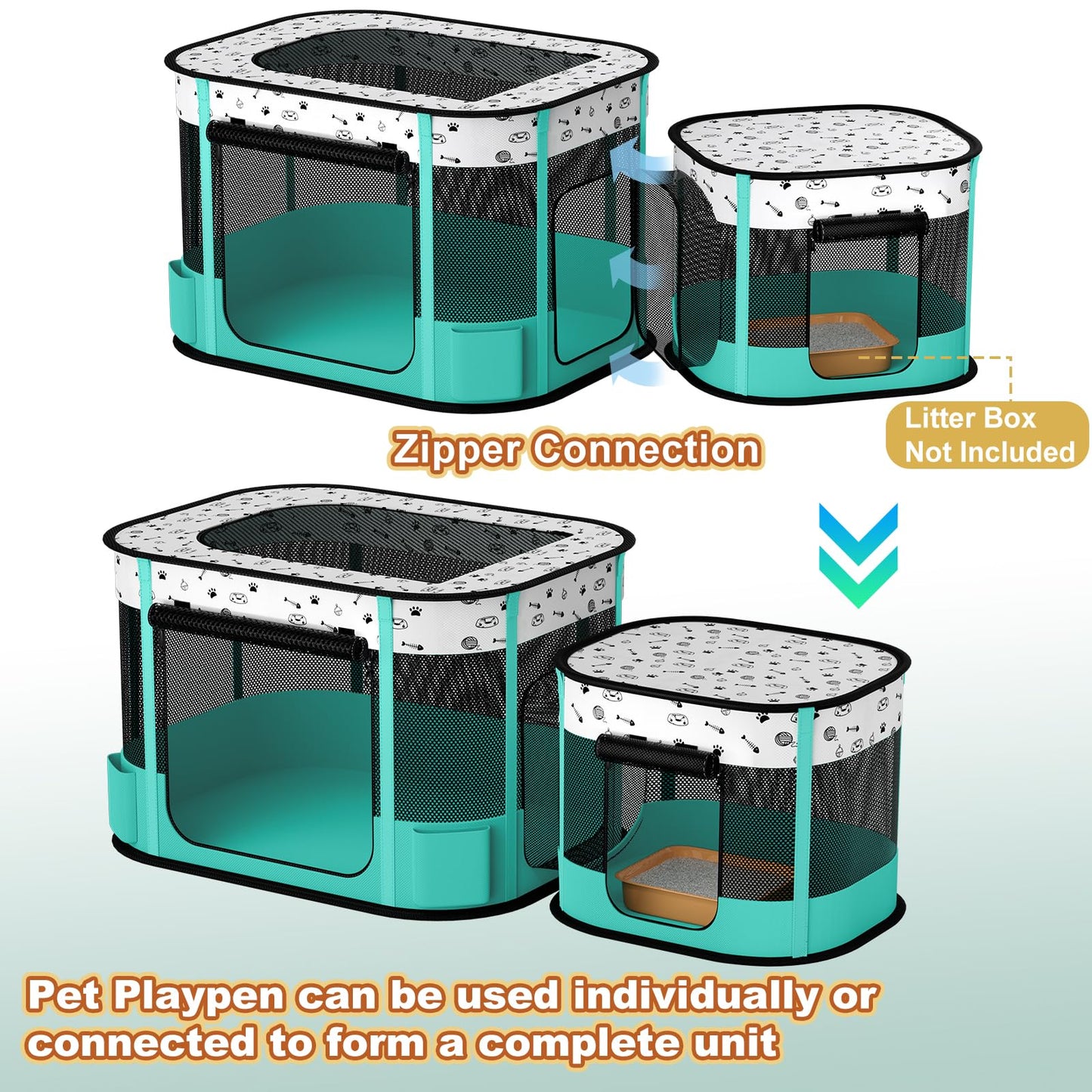 DESELL Portable Cat Playpen, 8-Rod Reinforced Kitten Dog Playpens, Foldable Play Pen for Indoor Cats Enclosed Pet Puppy Doggy Outdoor, Collapsible Tent Kennel Cage House(32"x24"x22")