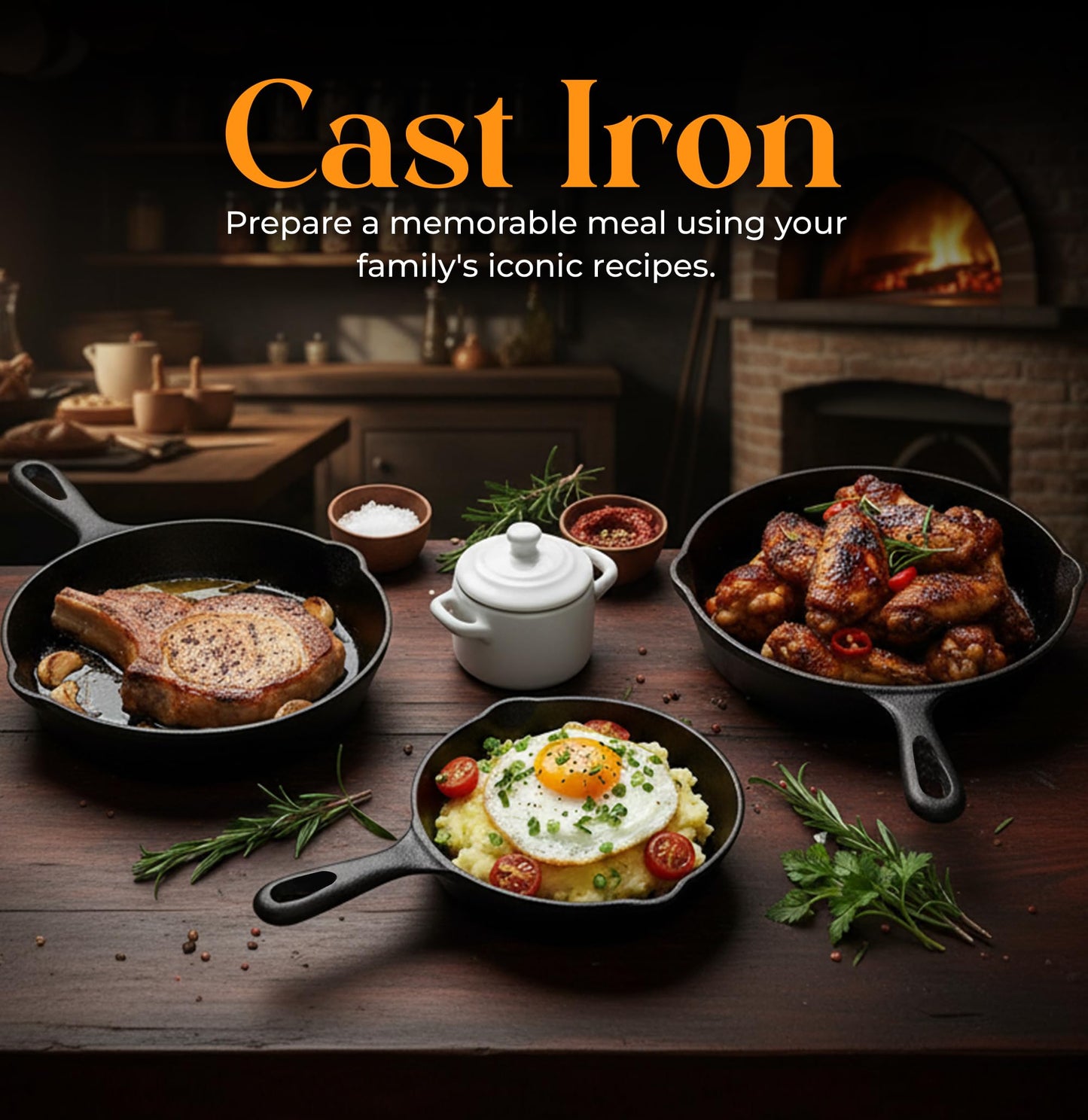 KICHLY Pre-Seasoned Cast Iron Skillet Set 3 Piece, 6 Inch, 8 Inch and 10 Inch Cast Iron Pan Cookware Set, Oven Safe Multi0-Cooker Skillet Cast Iron Frying Pan 3 Piece Set (Black)