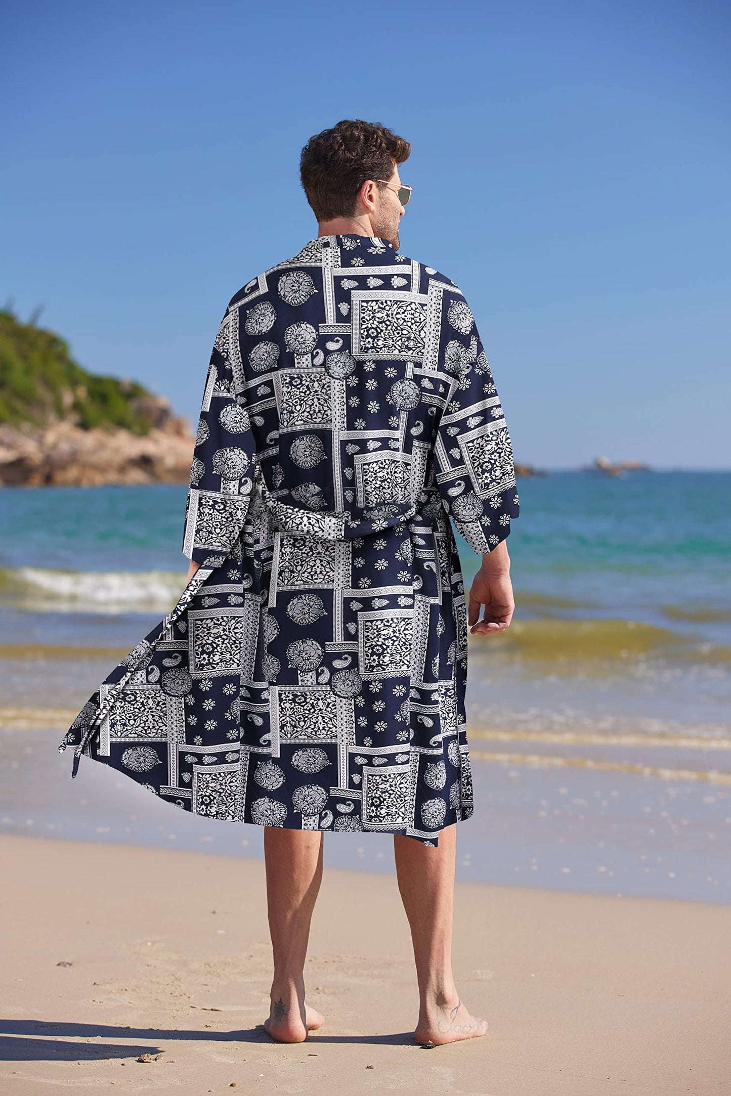 COOFANDY Men's Lightweight Kimono Robe Japanese Bathrobes Open Front Long Cardigan Cloak with Belt