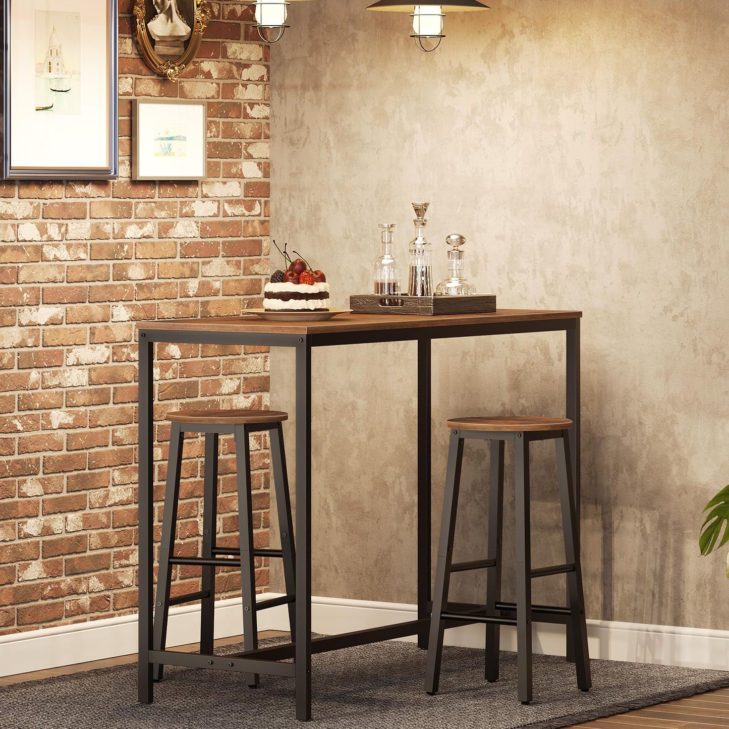 HOOBRO Bar Stools, Set of 2 Bar Chairs, 65.5 cm Height Stools, Breakfast Bar Stools, Industrial Kitchen Bar Chairs, for Dining Room, Kitchen, Bar, Solid and Stable, Rustic Brown and Black BF07BY01G1