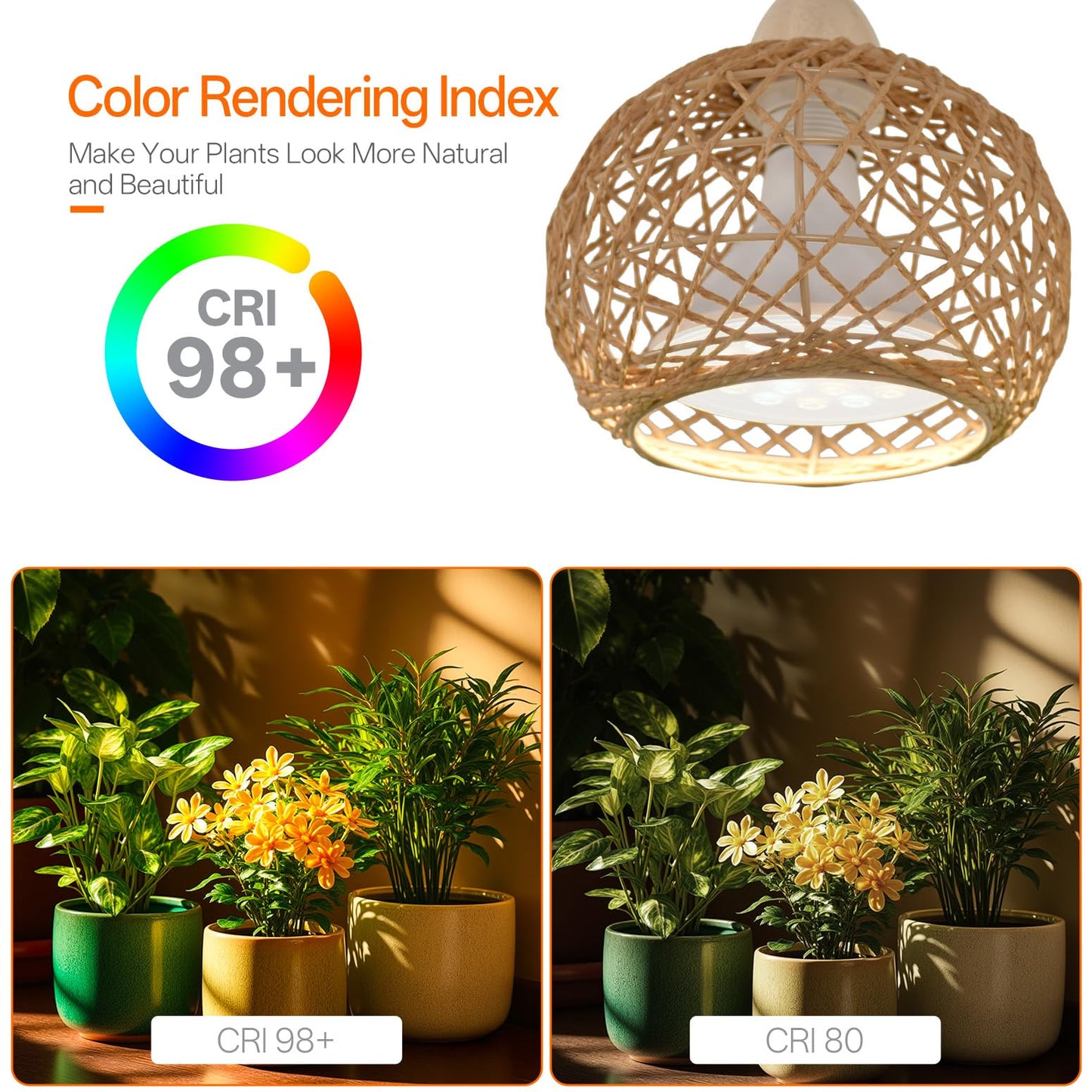 Bstrip Hanging Grow Lights for Indoor Plants, 18W Full Spectrum, Boho Rattan Lantern Shade, 3800K Wall-Mounted Decorative Plant Light with 9.8FT Power Cord, Ideal for Tall Plants, Flowers
