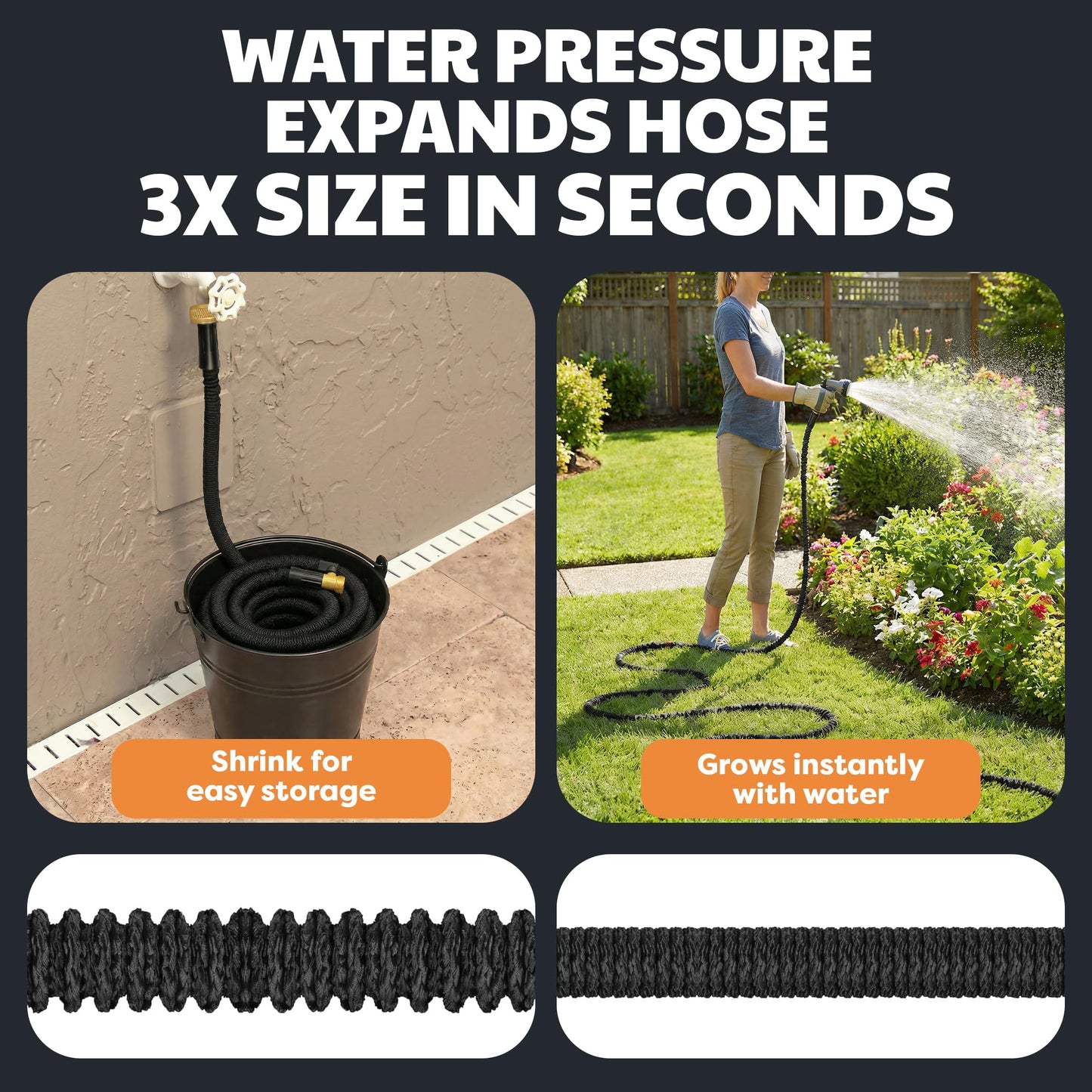 XHOSE PRO Expandable Garden Hose 50ft Water Hose with Brass Fittings, Flexible, Expanding and Retractable, Lightweight 50 Ft Hose, Tuyau Arrosage - 2026 Model