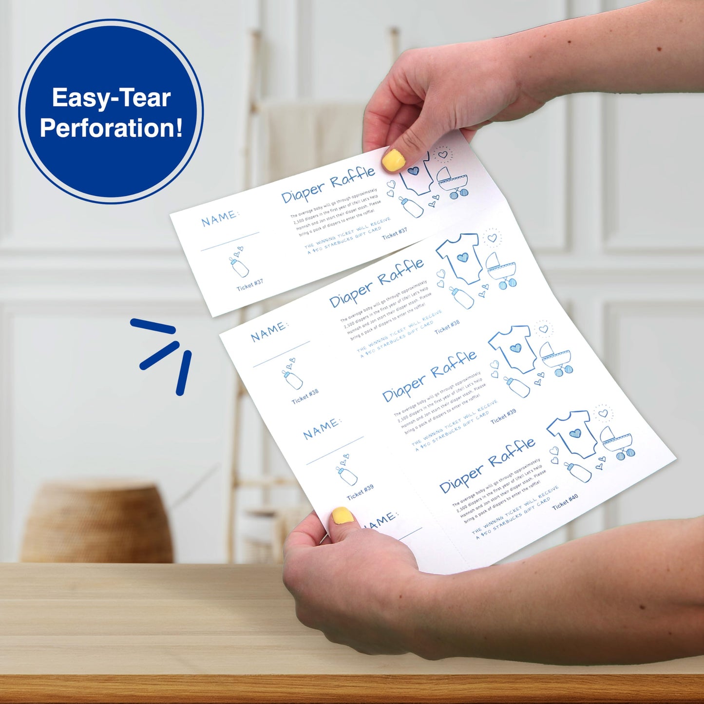 PrintWorks Printable Raffle Tickets with Tear-Away Stubs for Events & Fundraisers - 1000 Custom Tickets (Size 2.75" x 8.5") - 4 per Sheet - 250 Sheets (8.5" x 11") - Made in the USA - White (04295)